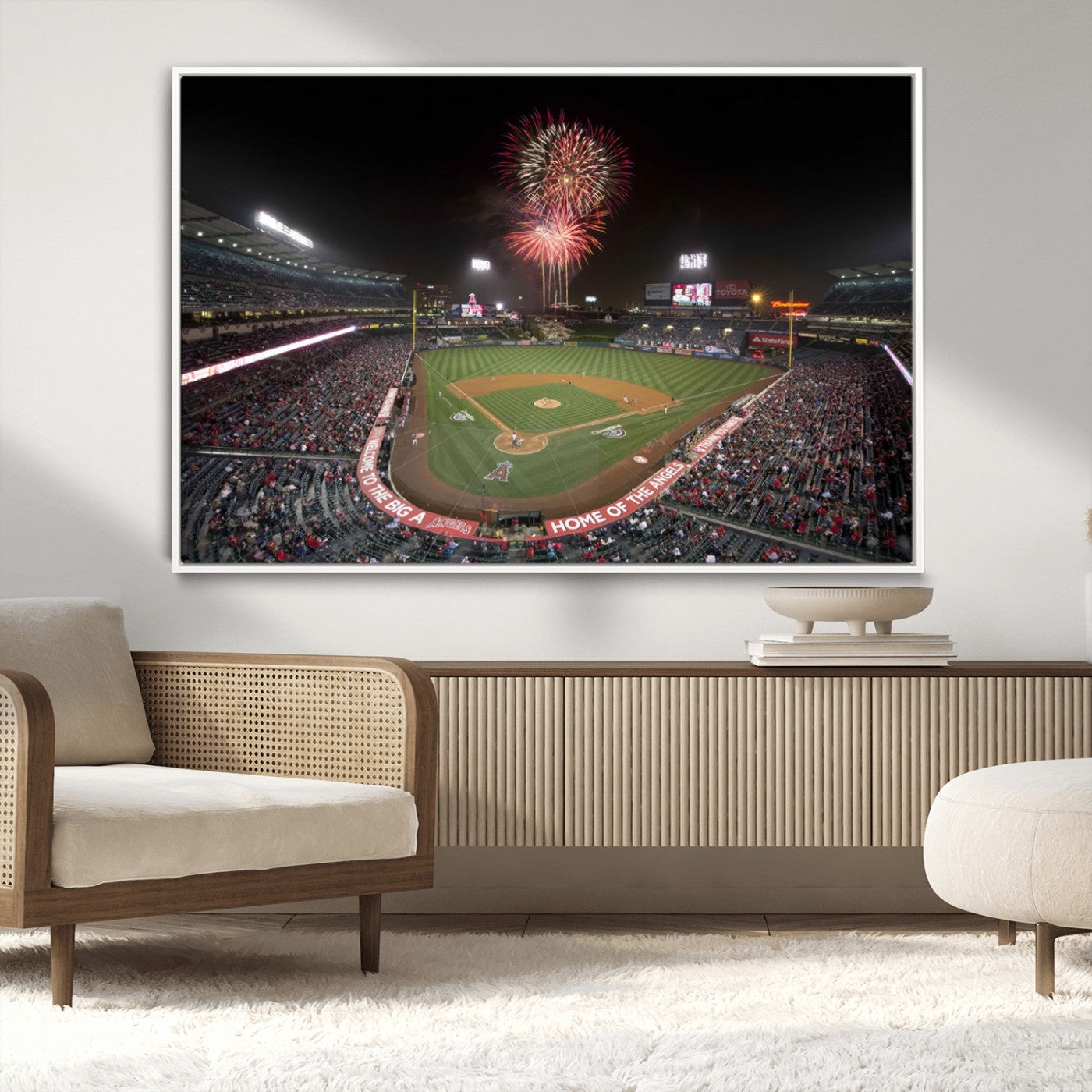 MGV-FC-36X24 - Fireworks at Angel Stadium – Los Angeles Angels Night Game Canvas Print, Framed, Ready to Hang