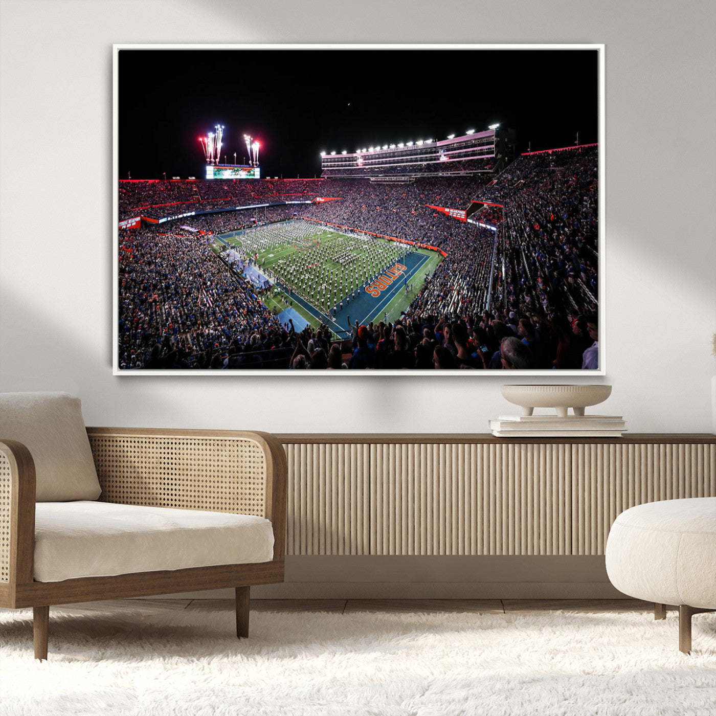 MGV-FC-36X24 - Ben Hill Griffin Stadium Night Game Triple Canvas Wall Art - Florida Gators Football Match
