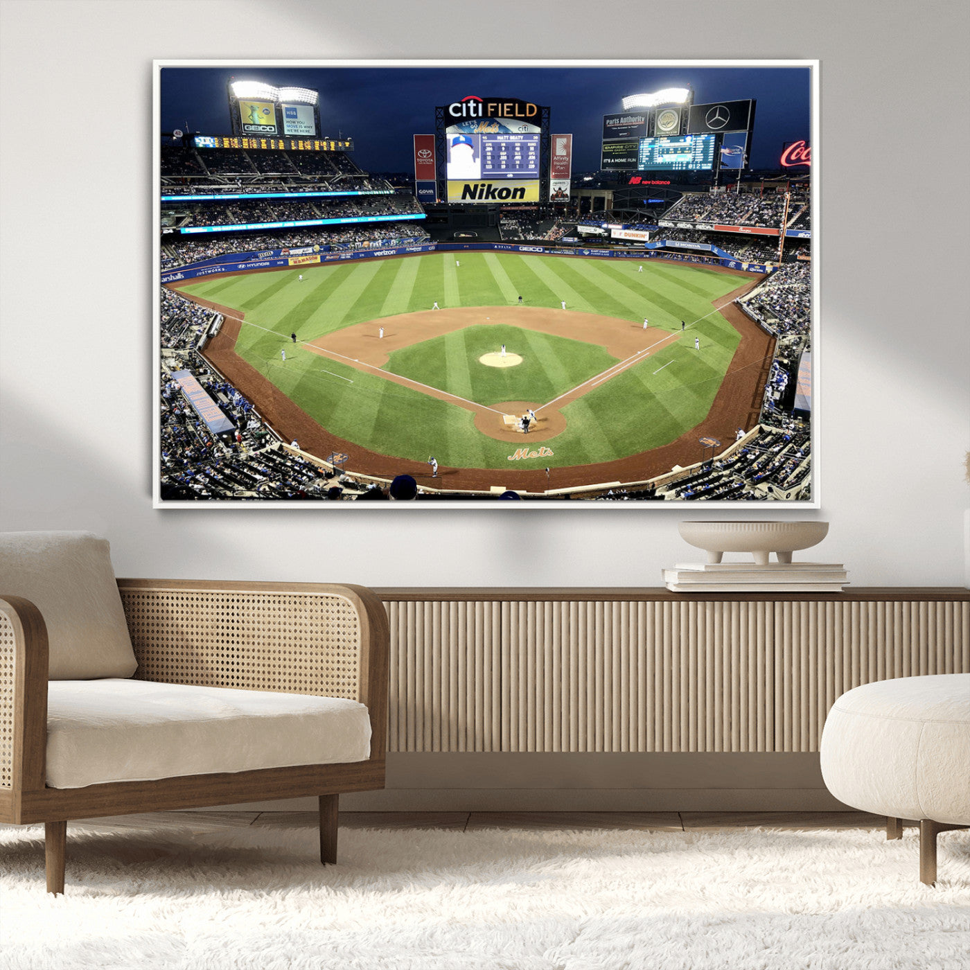 MGV-FC-36X24 - Citi Field Wall Art Print | 3-Panel New York Mets Baseball Stadium Canvas Print | Framed Sports Decor for Living Room, Man Cave, or Office Decor