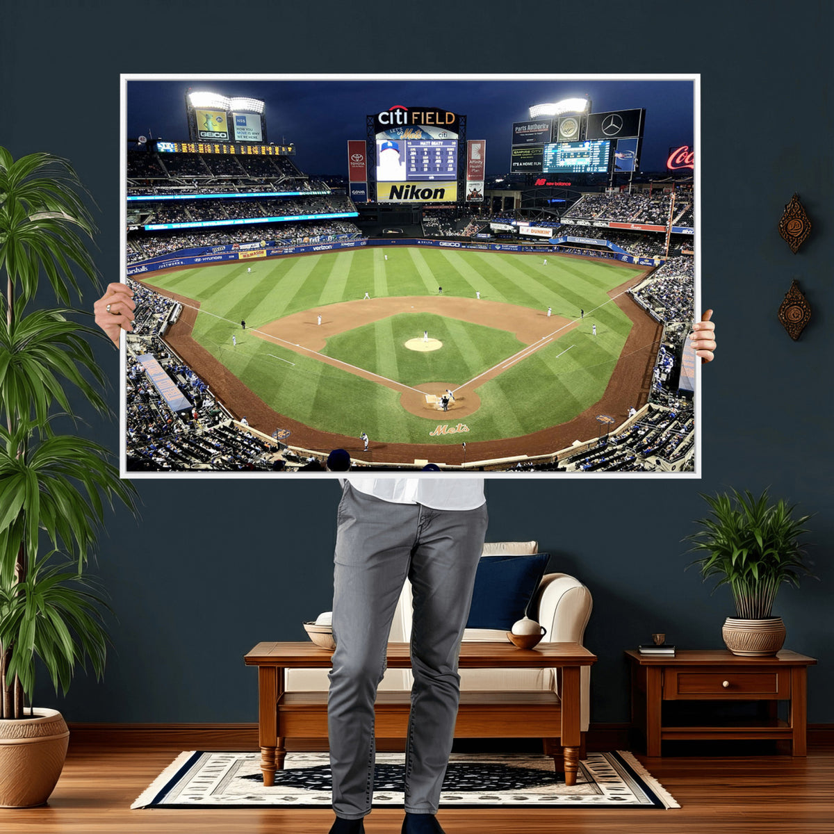 87666-MGV-CV-36X24 - Citi Field Wall Art Print | 3-Panel New York Mets Baseball Stadium Canvas Print | Framed Sports