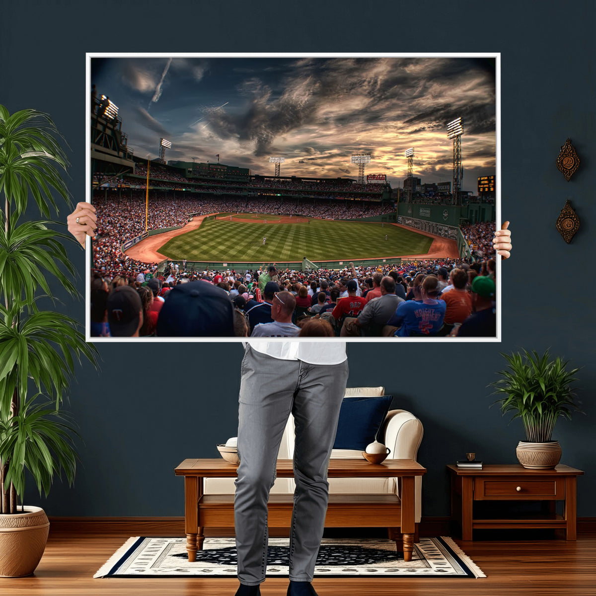 53432-MGV-CV-36X24 - Boston Red Sox Baseball Team Print, Massachusetts Fenway Park Stadium Wall Art Canvas Print