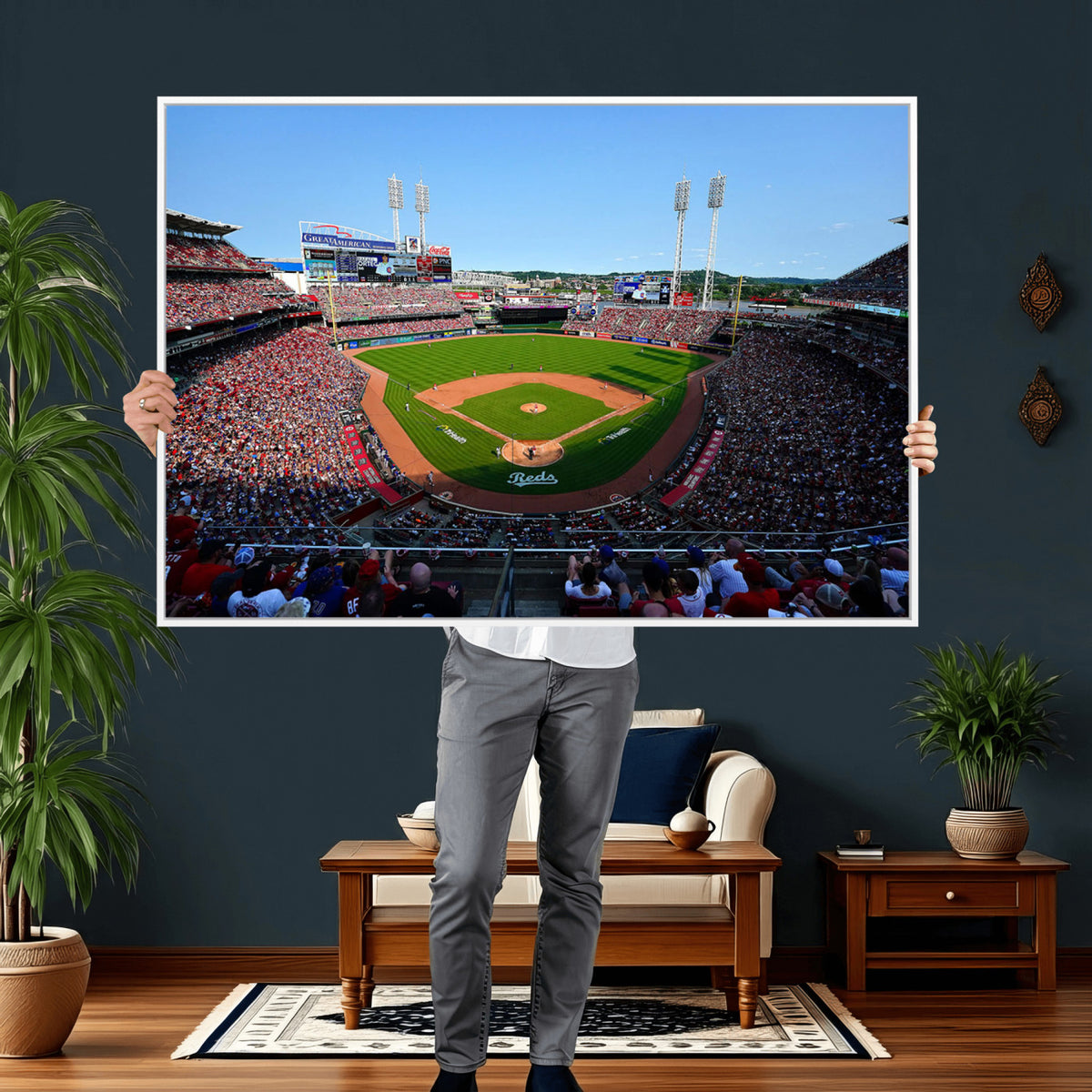 90998-MGV-CV-36X24 - Cincinnati Reds Baseball Canvas Print | Great American Ball Park Stadium Wall Art