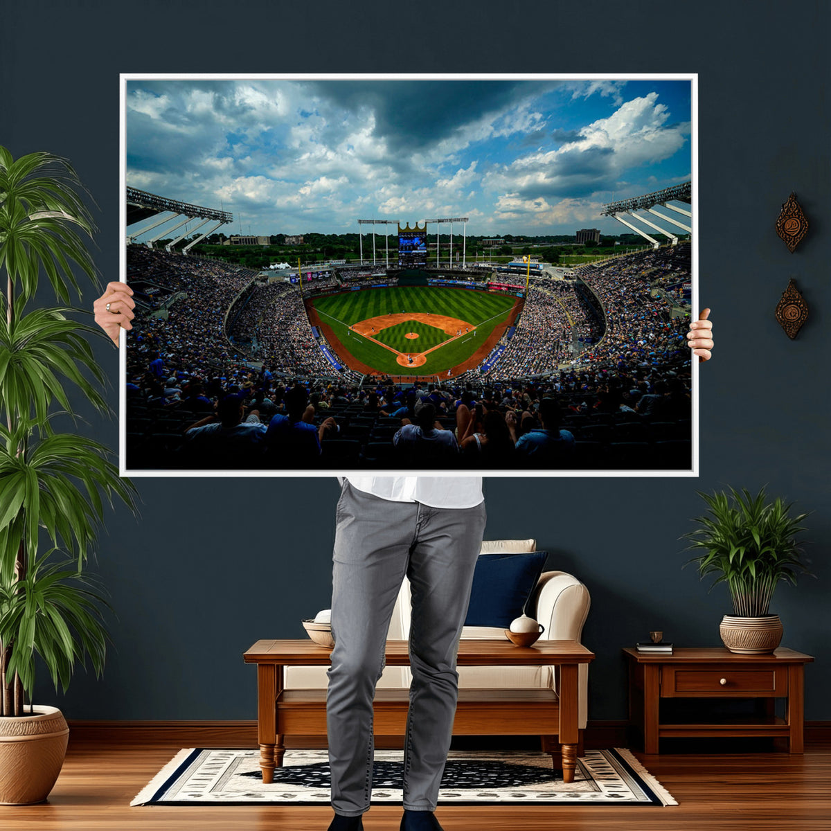 37127-MGV-CV-36X24 - 3-Panel Kauffman Stadium Wall Art Print | Large Kansas City Royals Baseball Canvas
