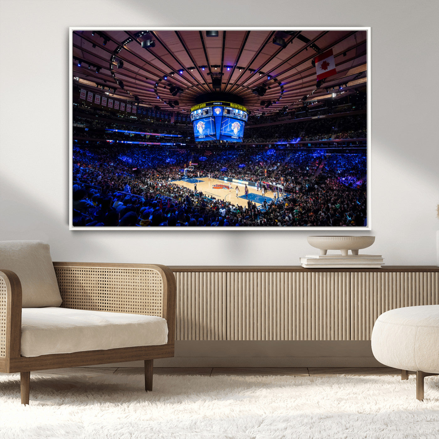 MGV-FC-36X24 - Madison Square Garden Basketball Arena Print - Madison Square Garden Basketball Game Triple Canvas Wall Art - NBA Match Atmosphere