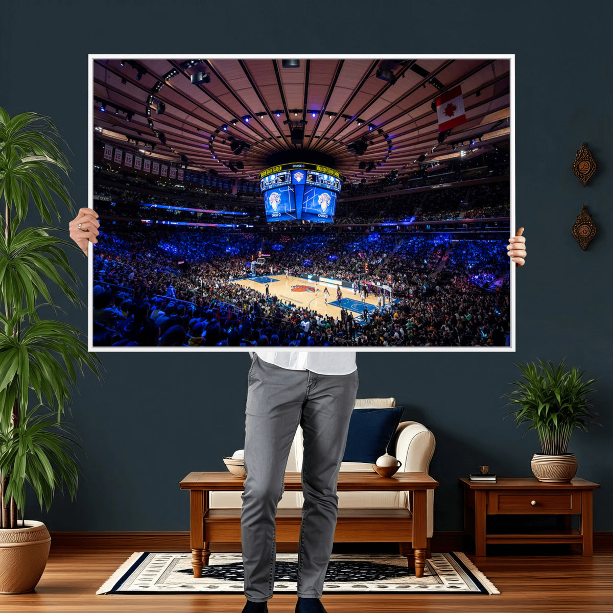 20491-MGV-CV-36X24 - Madison Square Garden Basketball Print Canvas, Basketball Game Triple Canvas Wall Art