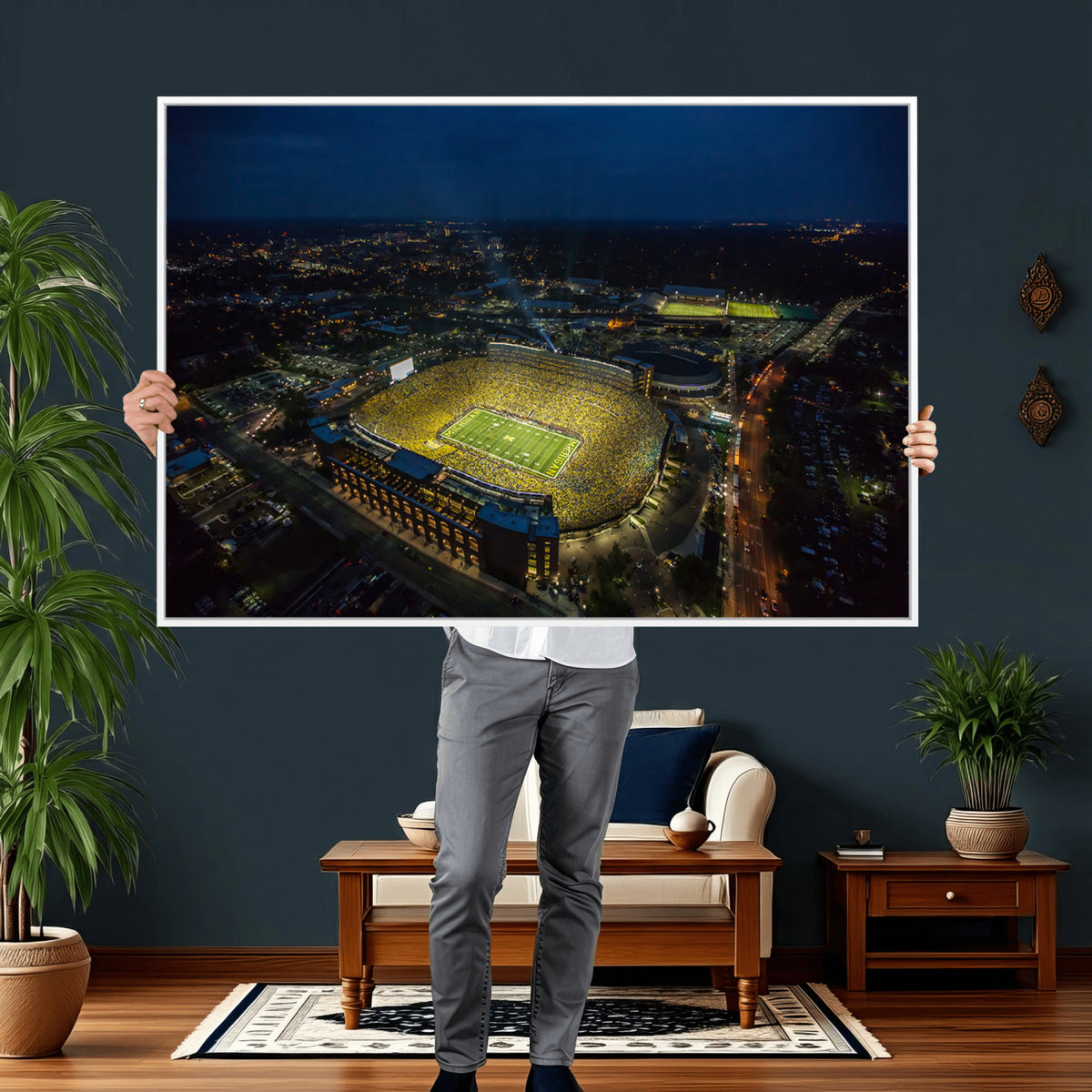 52519-MGV-CV-36X24 - Michigan Wolverines Football Team Print, Michigan Stadium Wall Art Canvas Print