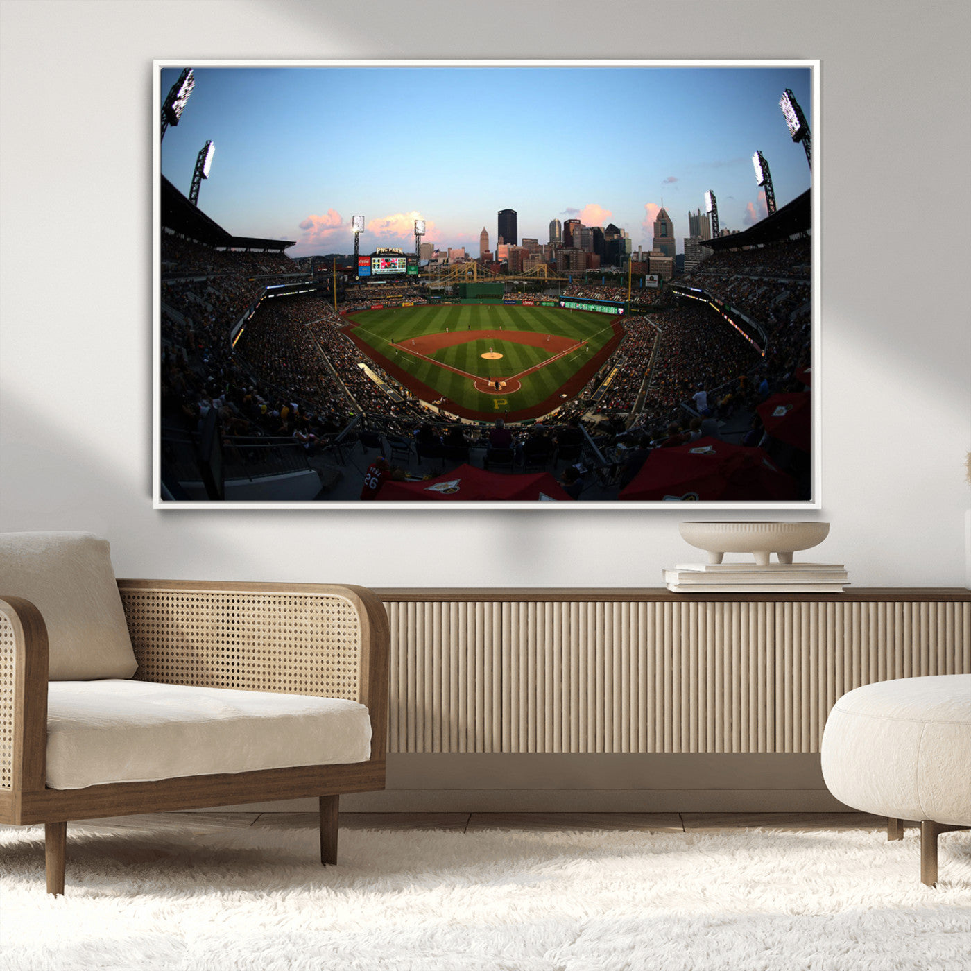 MGV-FC-36X24 - PNC Park Evening Game Triple Canvas Wall Art - Pittsburgh Pirates MLB Match - PNC Park Stadium Wall Art Canvas Print