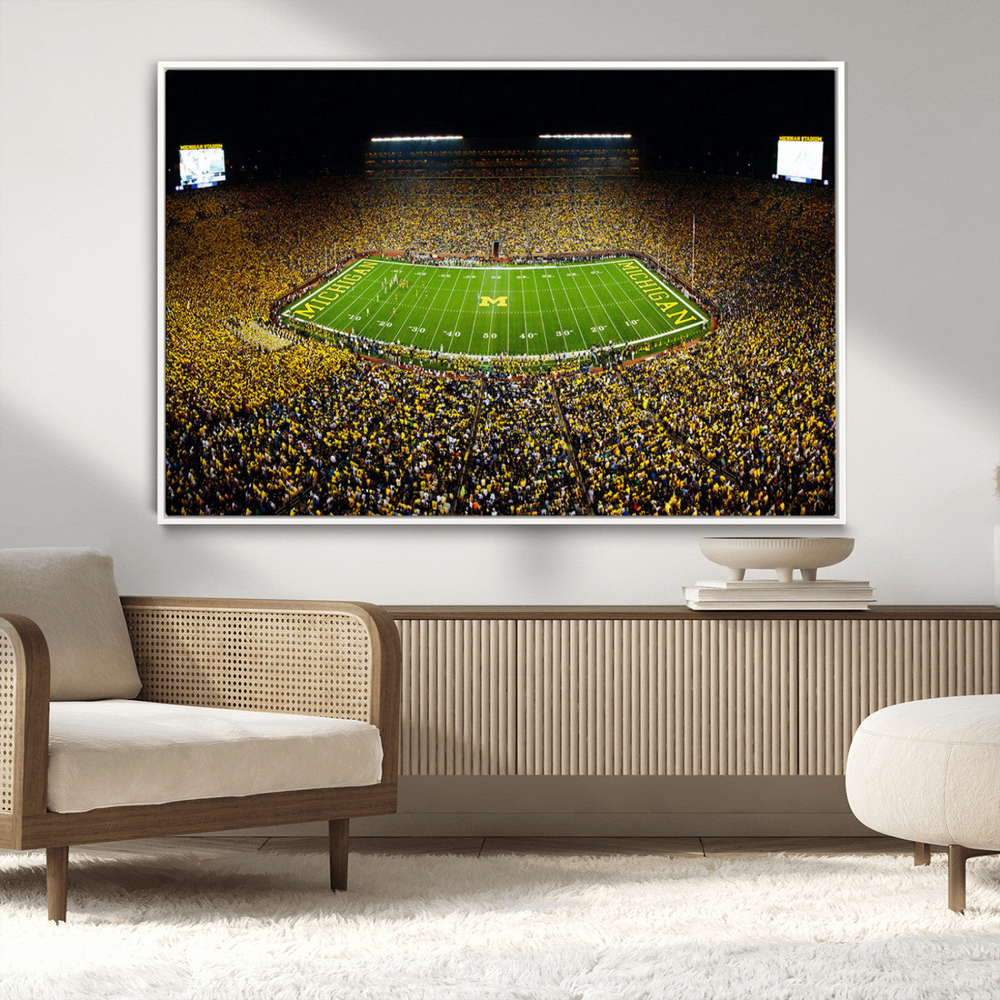 26166-MGV-CV-36X24-Stadium in Michigan Wall Art Canvas Print, Framed American Football Stadium Art Picture Print, Football Stadium Field Perfect Sports Room Decor Artwork