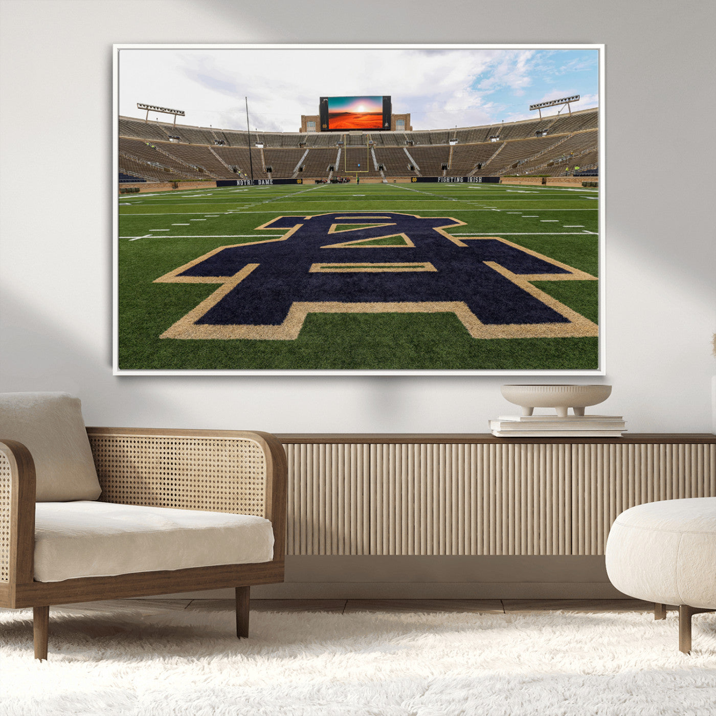 MGV-FC-36X24 - Notre Dame Stadium Giclee Canvas Print | Triptych Wall Art Featuring Iconic Notre Dame Football Field | Ready-to-Hang Sports Stadium Decor