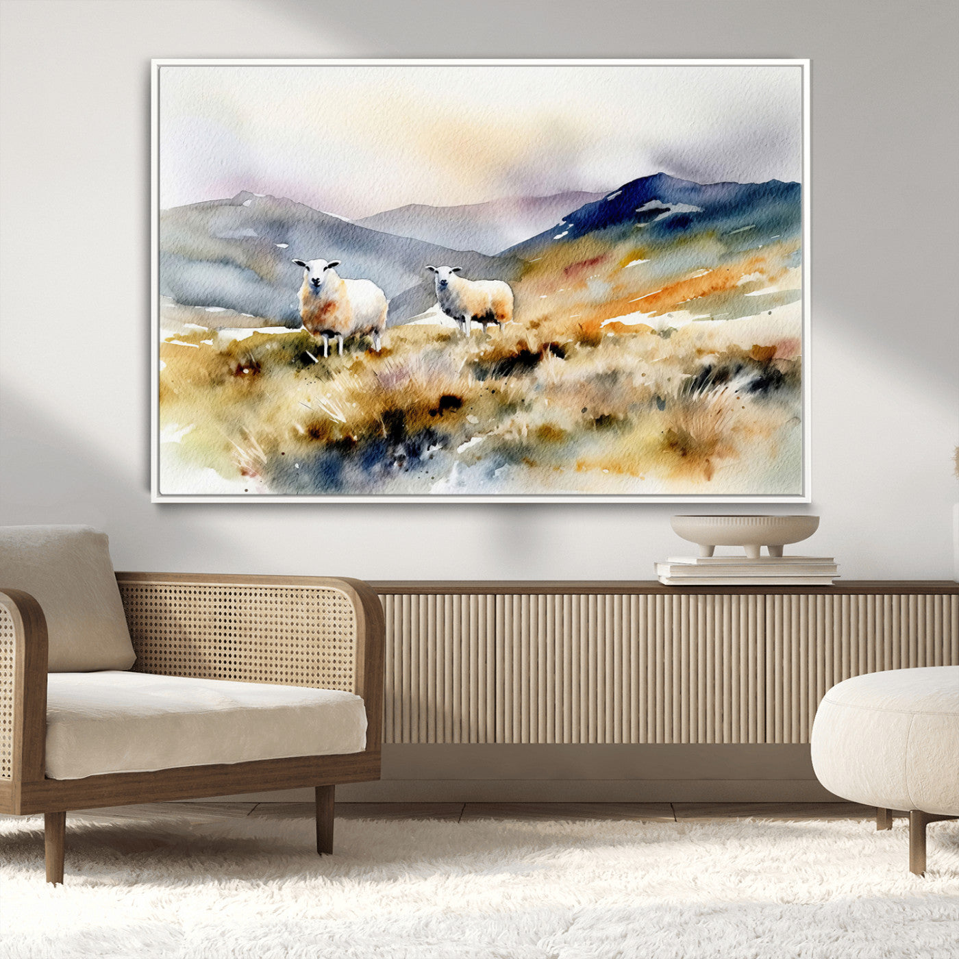 -Watercolor Sheep for Farmhouse Decor Wall Art Canvas Print, Mountain Wall Art Print