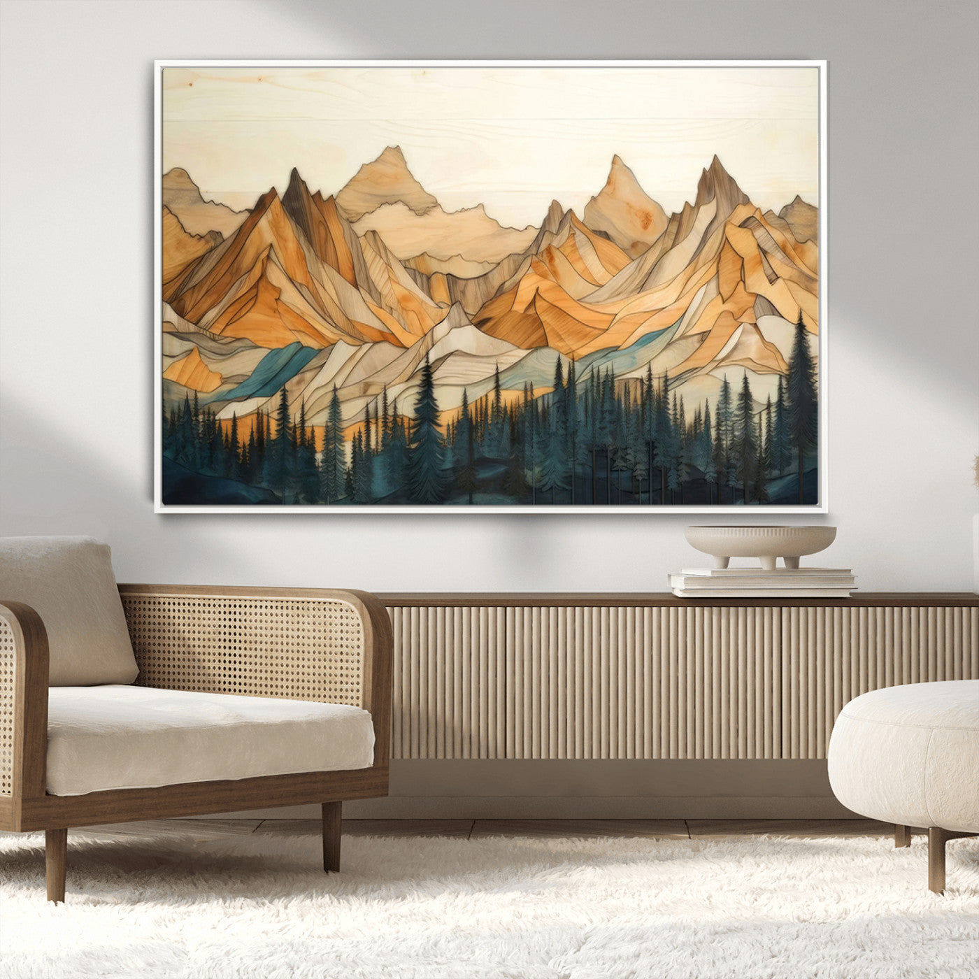 -Rustic Wood Mountain Wall Art Print | Triptych Giclee Print Featuring Handcrafted Forest and