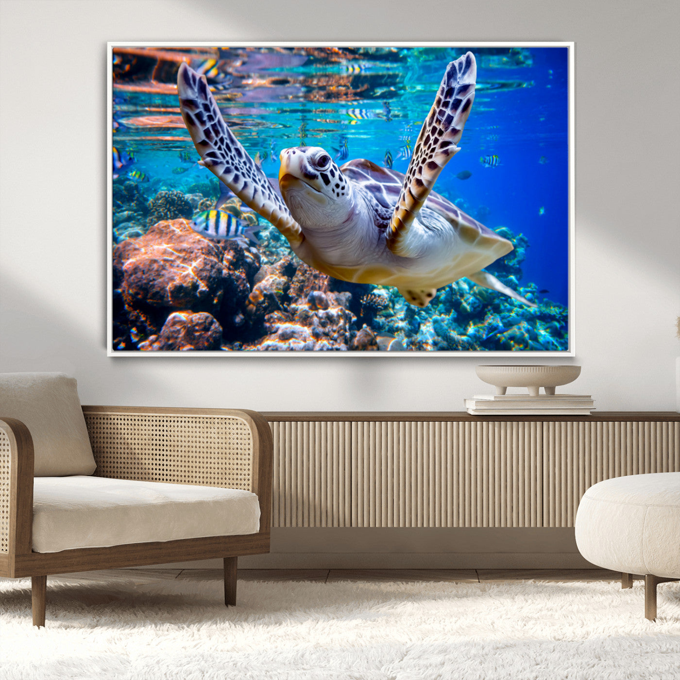 MGV-FC-36X24 - Underwater Sea Turtle Wall Art Canvas Print – Vibrant Ocean Coral Reef Décor, Ready to Hang