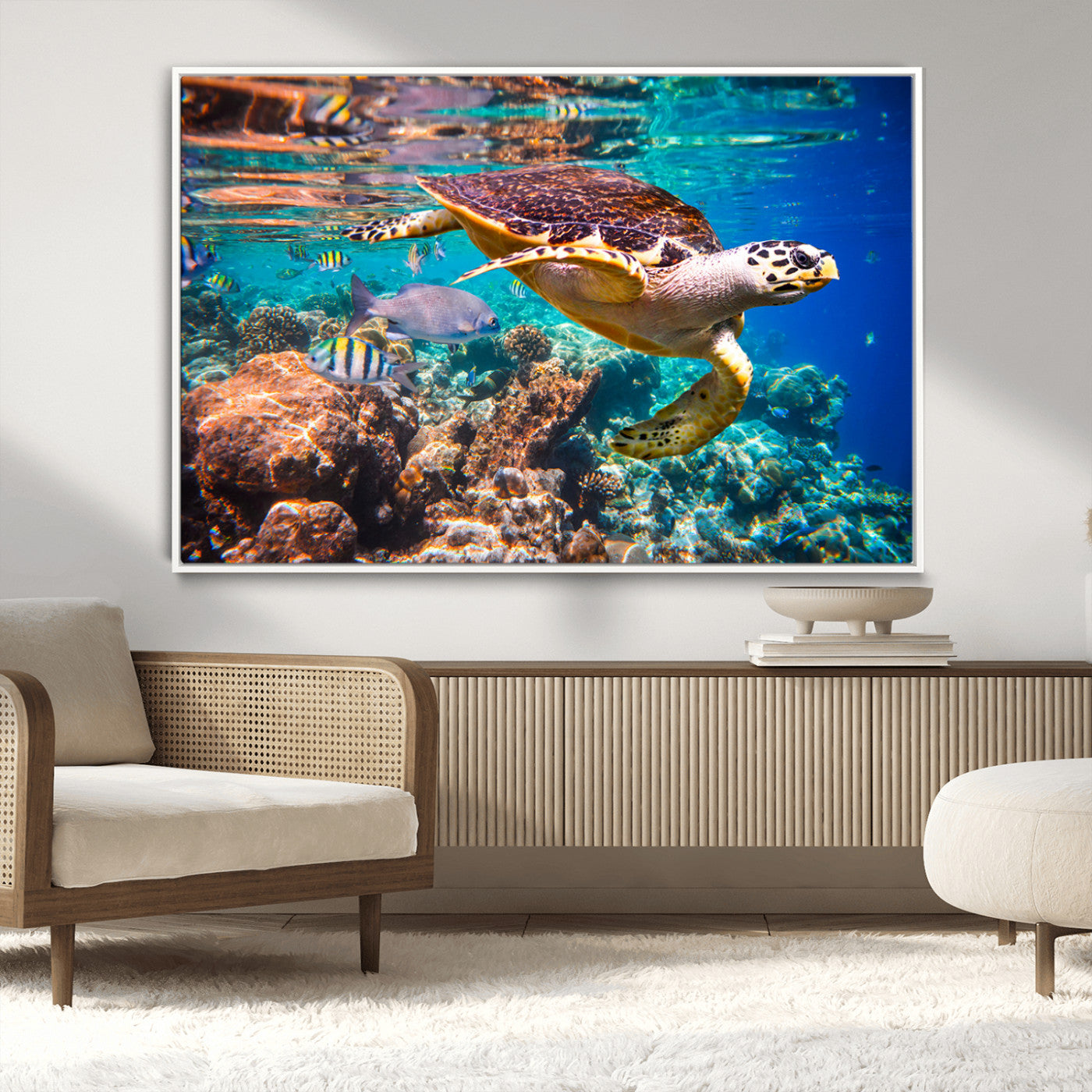 MGV-FC-36X24 - Sea Turtle Wall Art Canvas Print – Vibrant Ocean Coral Reef Décor, Ready to Hang