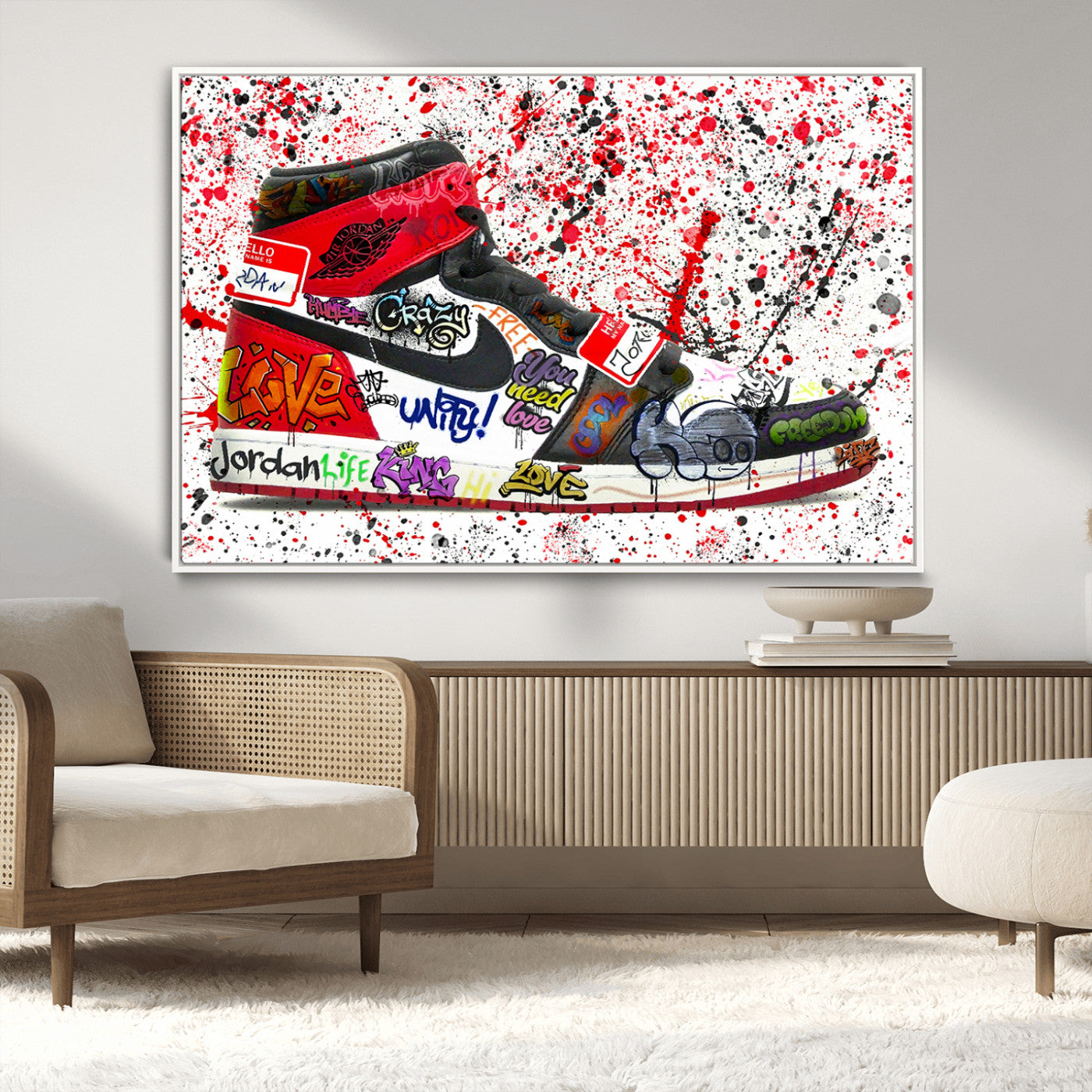 MGV-FC-36X24 - Jordan Shoes Graffiti Wall Art Canvas Print- Jordan Graffiti Canvas Wall Art - Framed Perfect for Sneaker heads and Urban Art Lovers