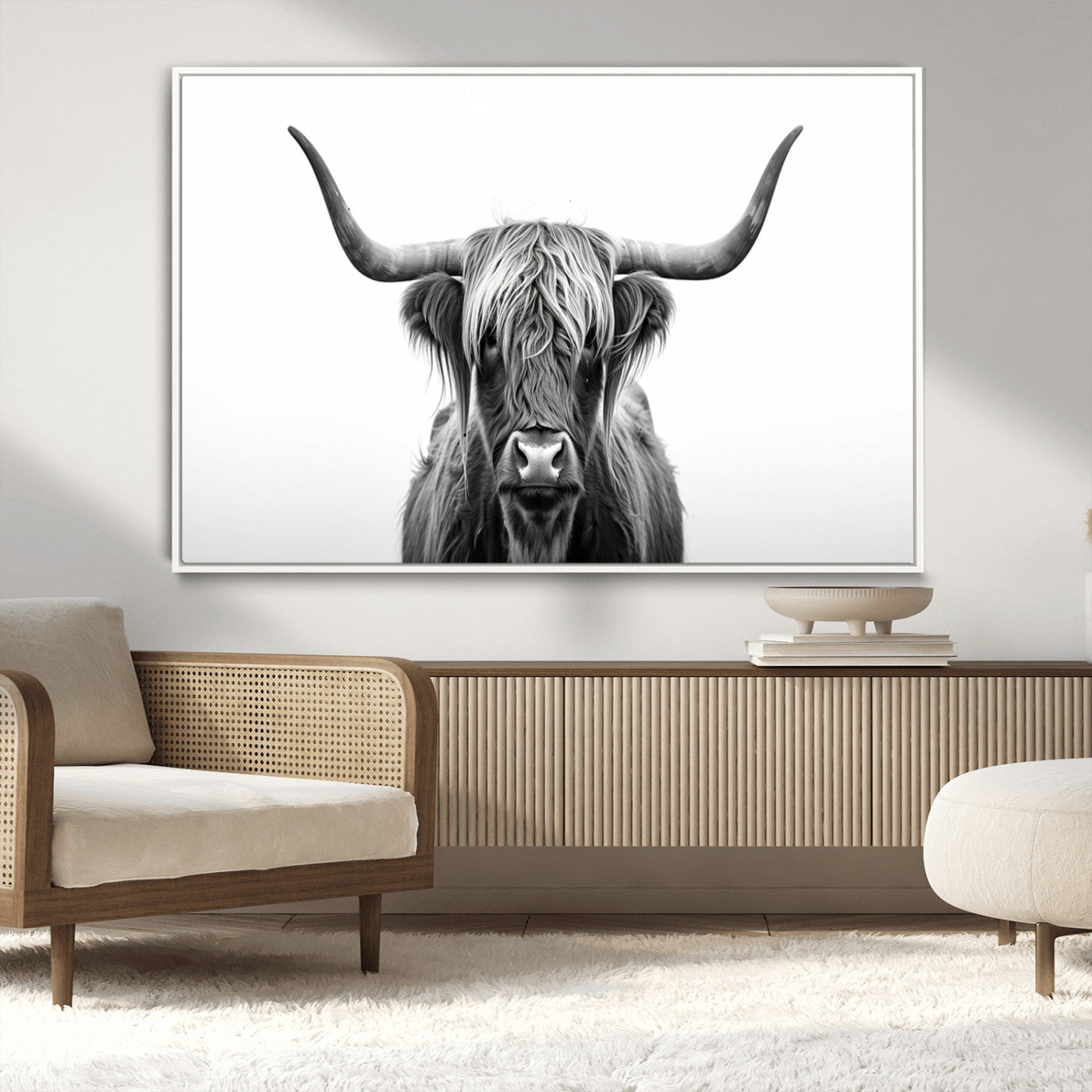 MGV-FC-36X24 - Highland Wall Art Canvas Print – Minimalist Black and White Farmhouse Décor, Ready to Hang