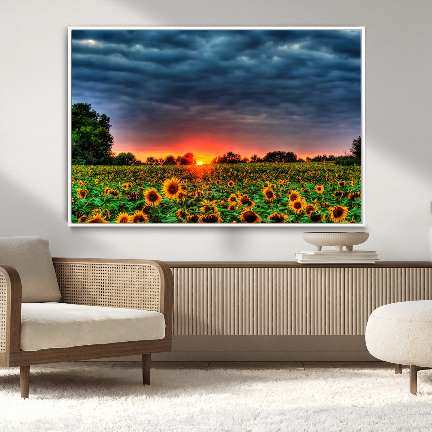 MGV-FC-36X24 - Golden Sunflower Field at Sunset – Breathtaking Sky and Vibrant Flowers, Ready to Hang Wall Art