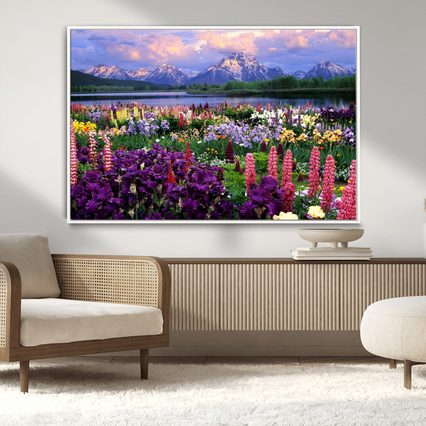 MGV-FC-36X24 - Vibrant Wildflower Garden and Mountain View Giclee Canvas Print | Floral Wall Art for Living Room