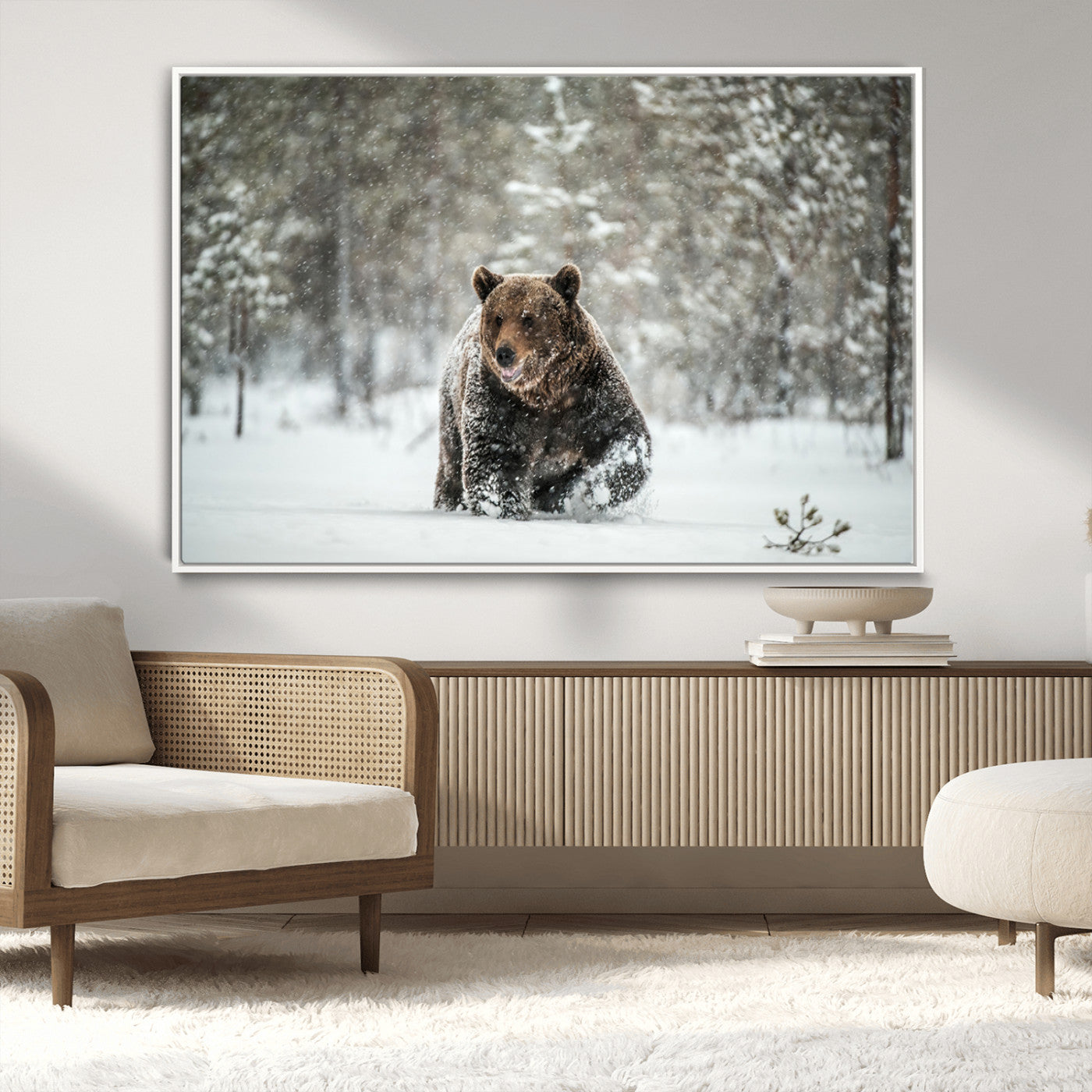 MGV-FC-36X24 - Wall Art Canvas Print – Grizzly Bear in Snowy Forest Powerful Presence Snowy Wilderness Wild Beauty