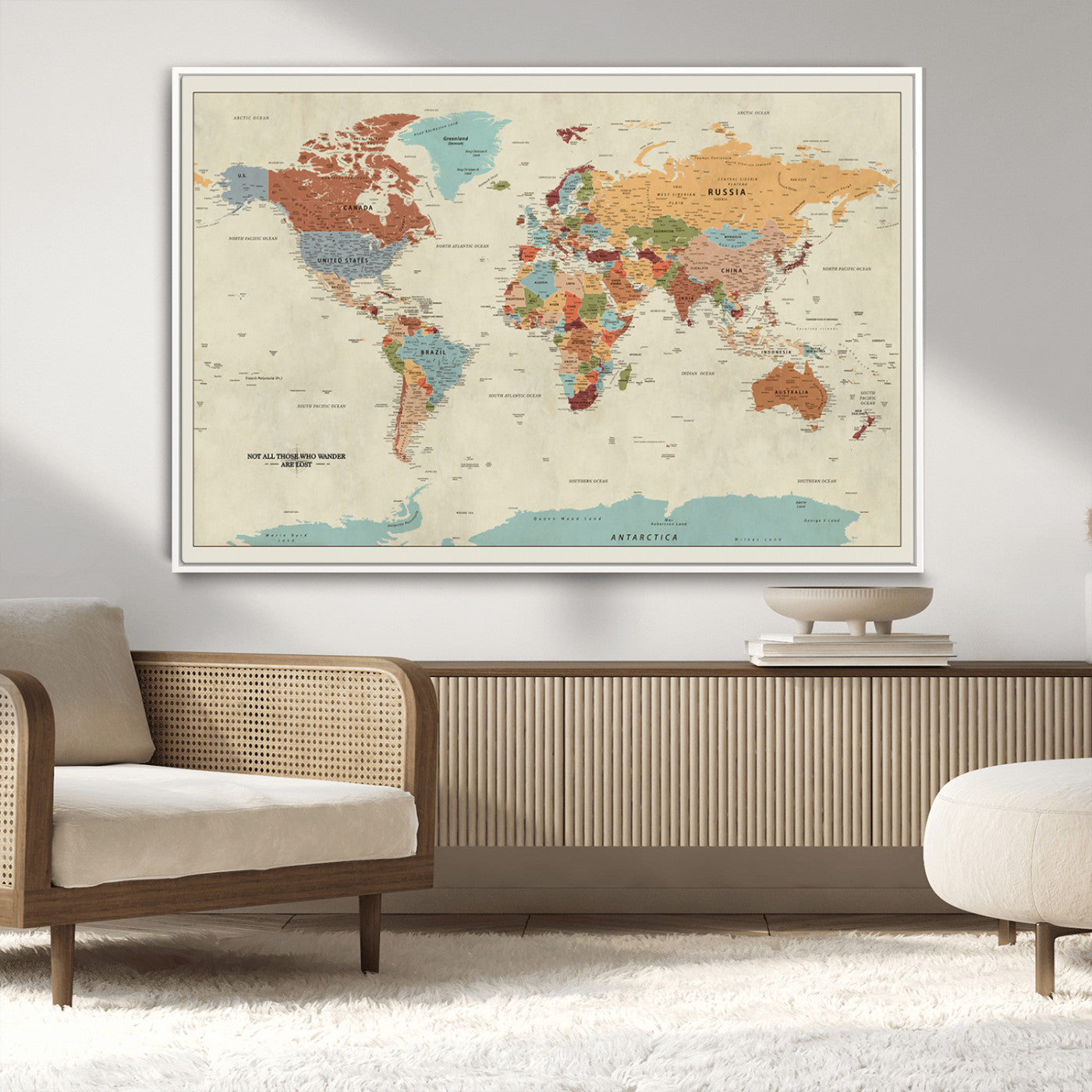 MGV-FC-36X24 - Push Pin World Map Canvas Print – Framed Wall Art for Couples to Track Their Travels – Anniversary