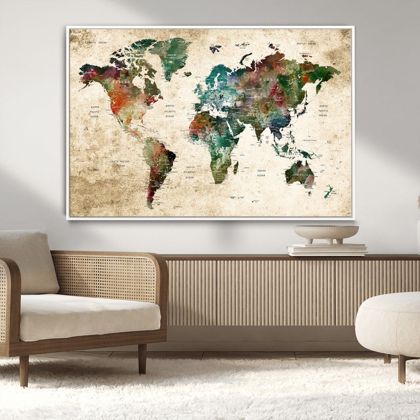 45128-MGV-CV-36X24-Push Pin World Map Canvas Print – Framed Wall Art for Couples to Track Their Travels – Anniversary Gift or Home Adventure Decor