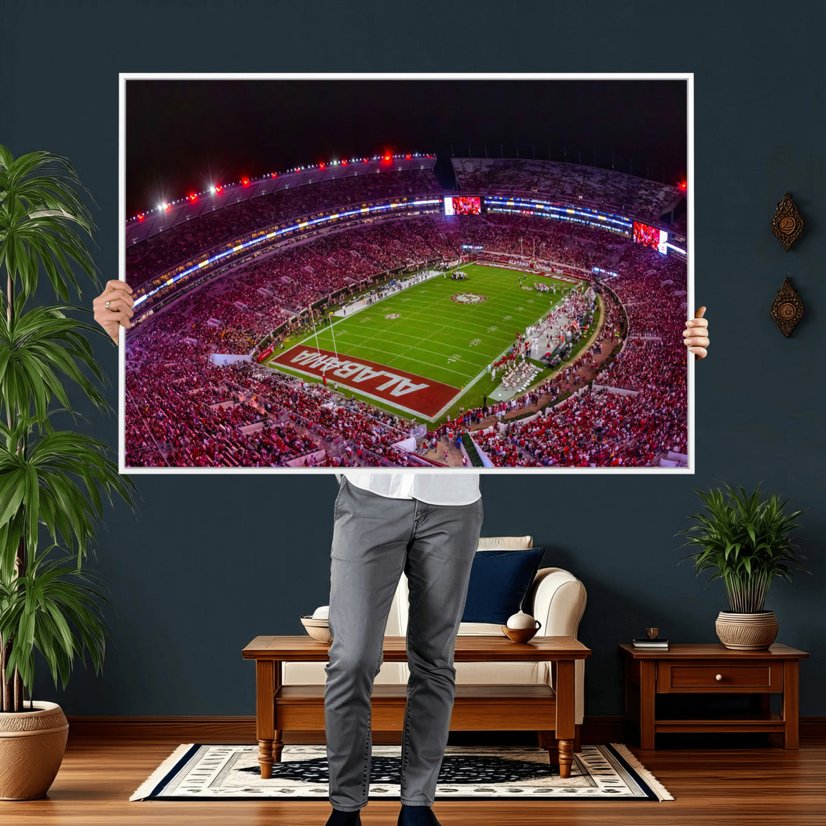 11343-MGV-CV-36X24 - Bryant-Denny Stadium Night Game Triple Canvas Wall Art | Alabama Crimson Tide Football