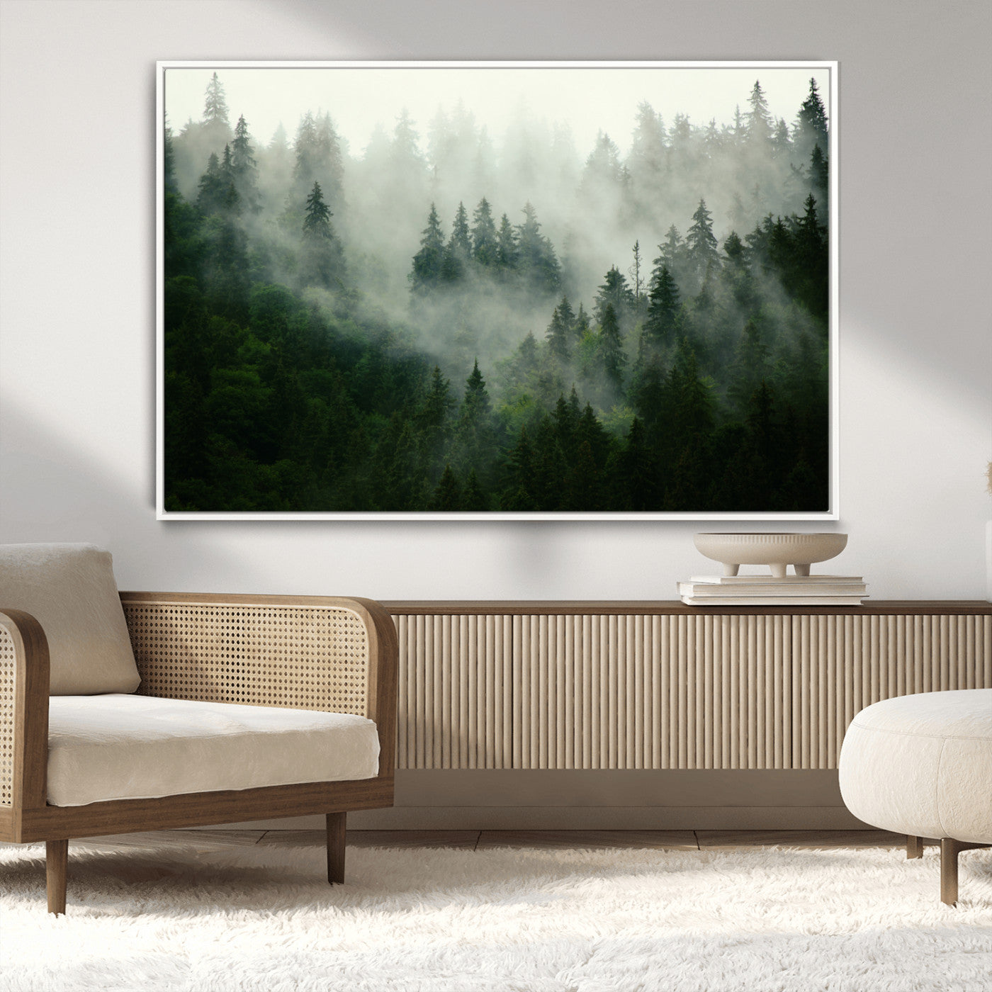 MGV-FC-36X24 - Misty Forest Mountain Wall Art Canvas  | Large 3-Panel Foggy Landscape Canvas Print | Nature Misty