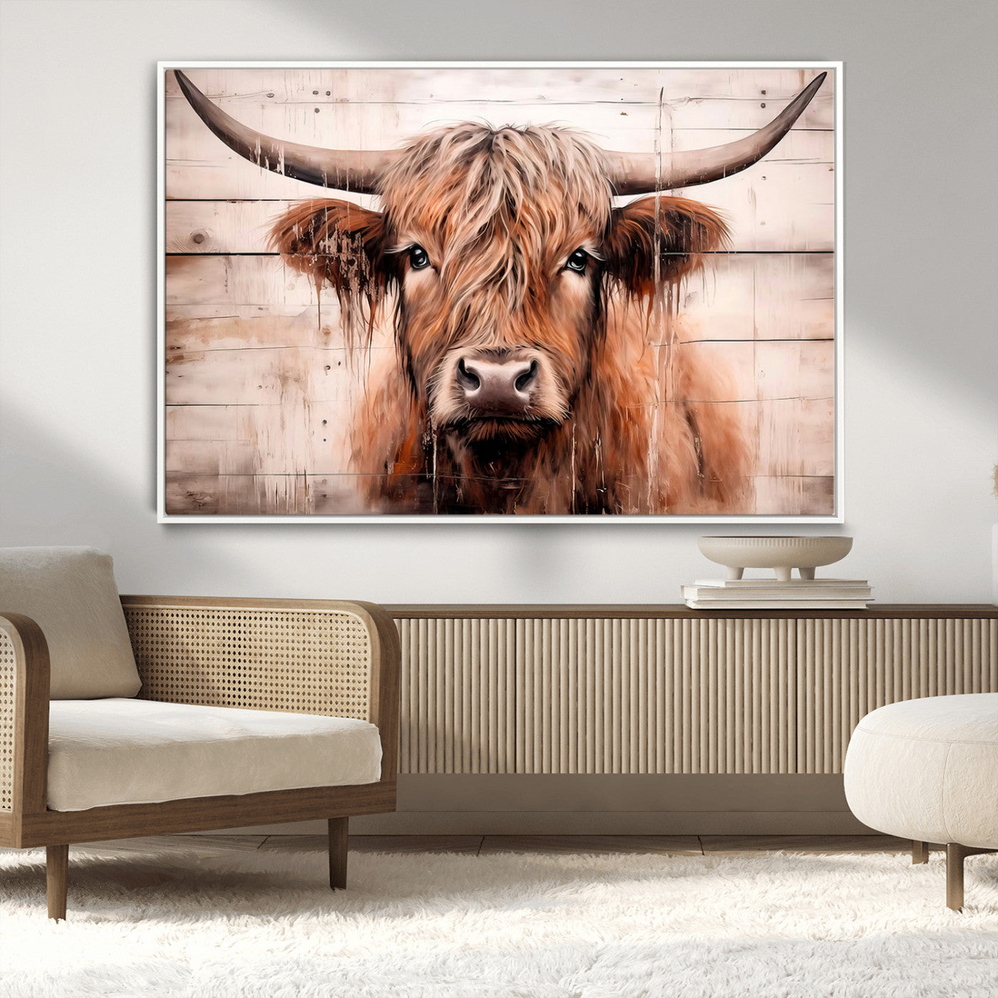 MGV-FC-36X24 - Vintage Scottish Highland Cow Cattle Art Print Farmhouse Wall Art Canvas Print