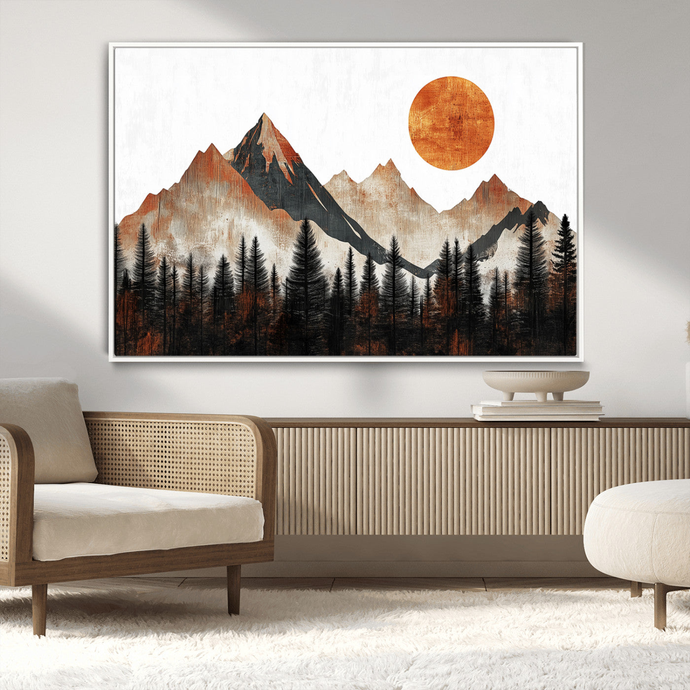 MGV-FC-36X24 - Modern Abstract Mountain Canvas Wall Art Print, Abstract Landscape Print, Rustic Sun and Mountains