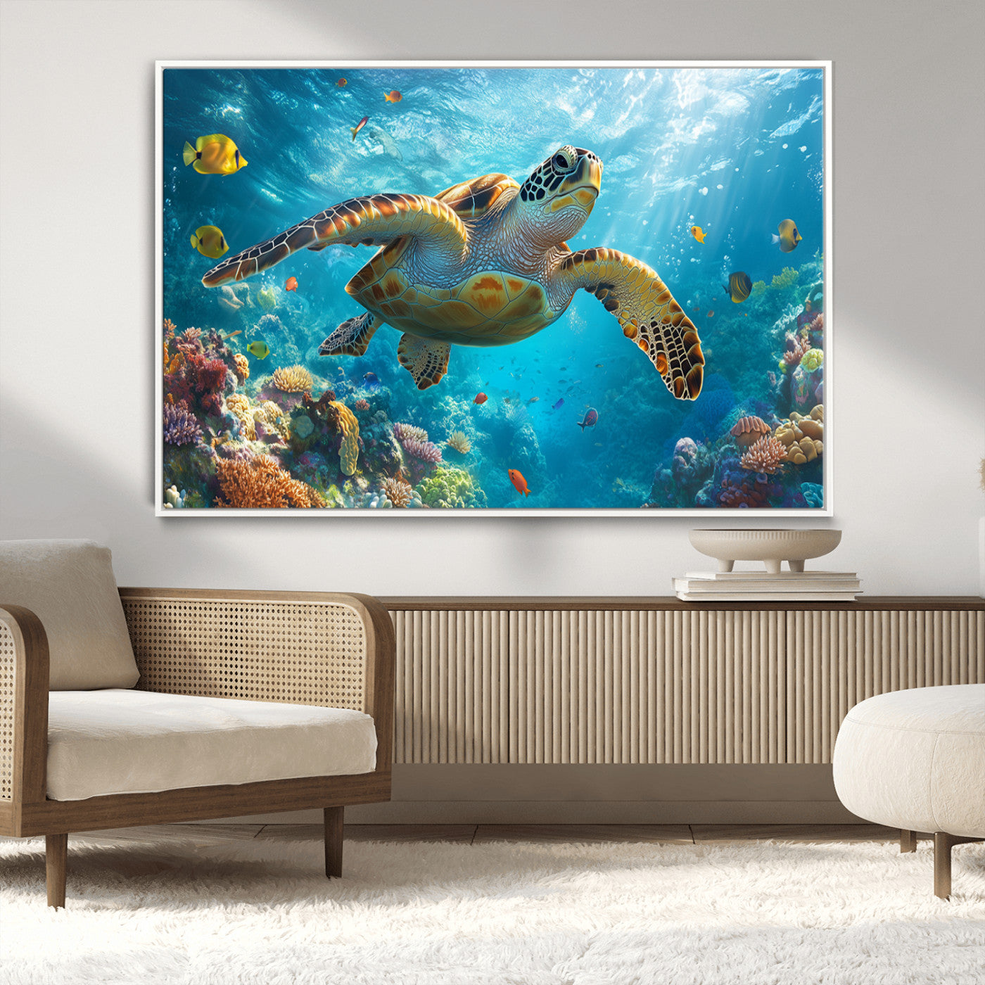 MGV-FC-36X24 - Sea Turtle Underwater Canvas Wall Art Print - Vibrant Ocean Wildlife Decor, Marine Wall Art