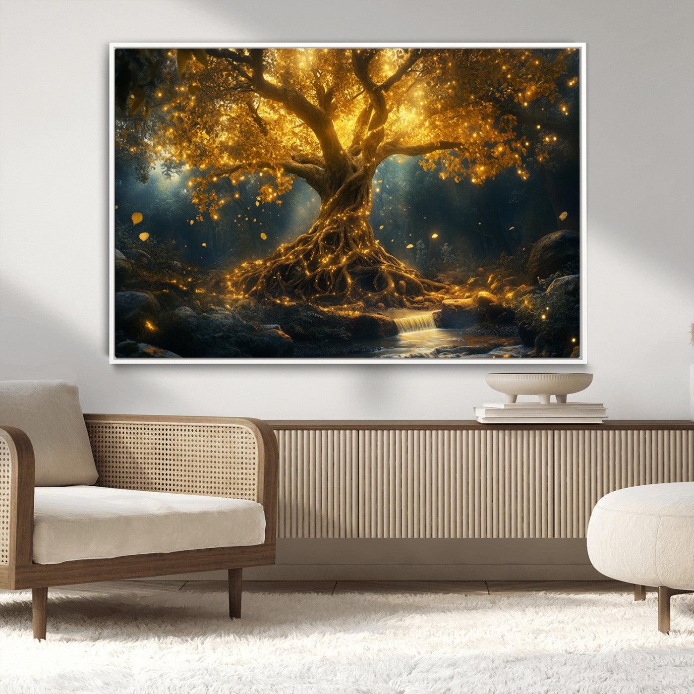 MGV-FC-36X24 - Golden Tree of Life Canvas Wall Art Print - Majestic Glowing Tree Wall Art Print