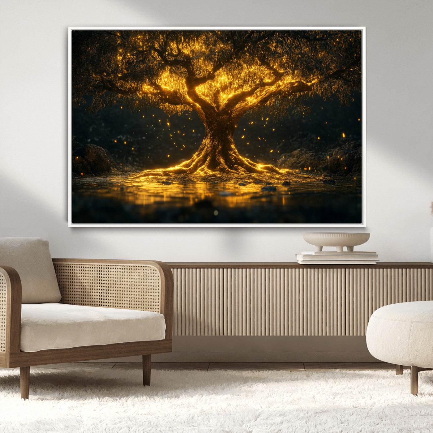 MGV-FC-36X24 - Golden Tree of Life Canvas Wall Art Print - Majestic Glowing Tree Wall Art Print