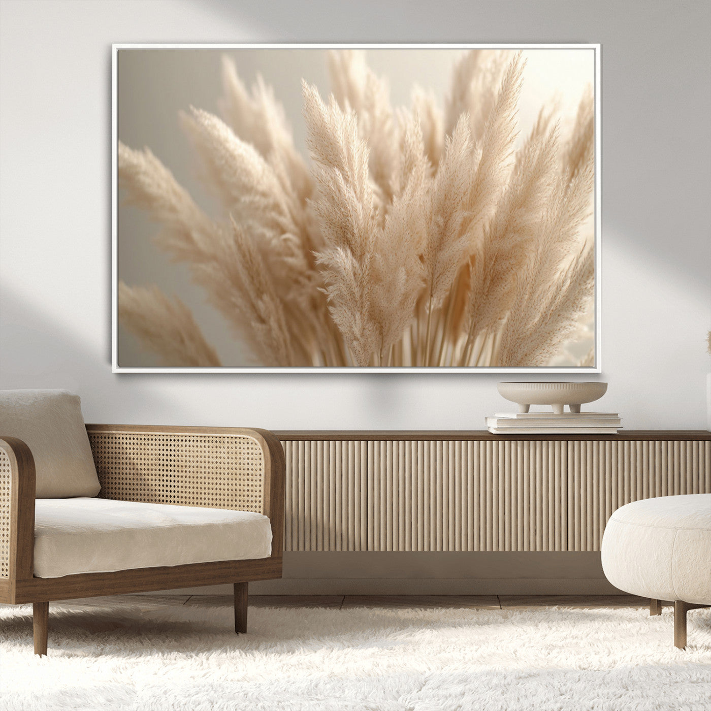 MGV-FC-36X24 - Pampas Grass Canvas Wall Art - Elegant Neutral Decor for Living Room, Boho Minimalist Artwork, Ready