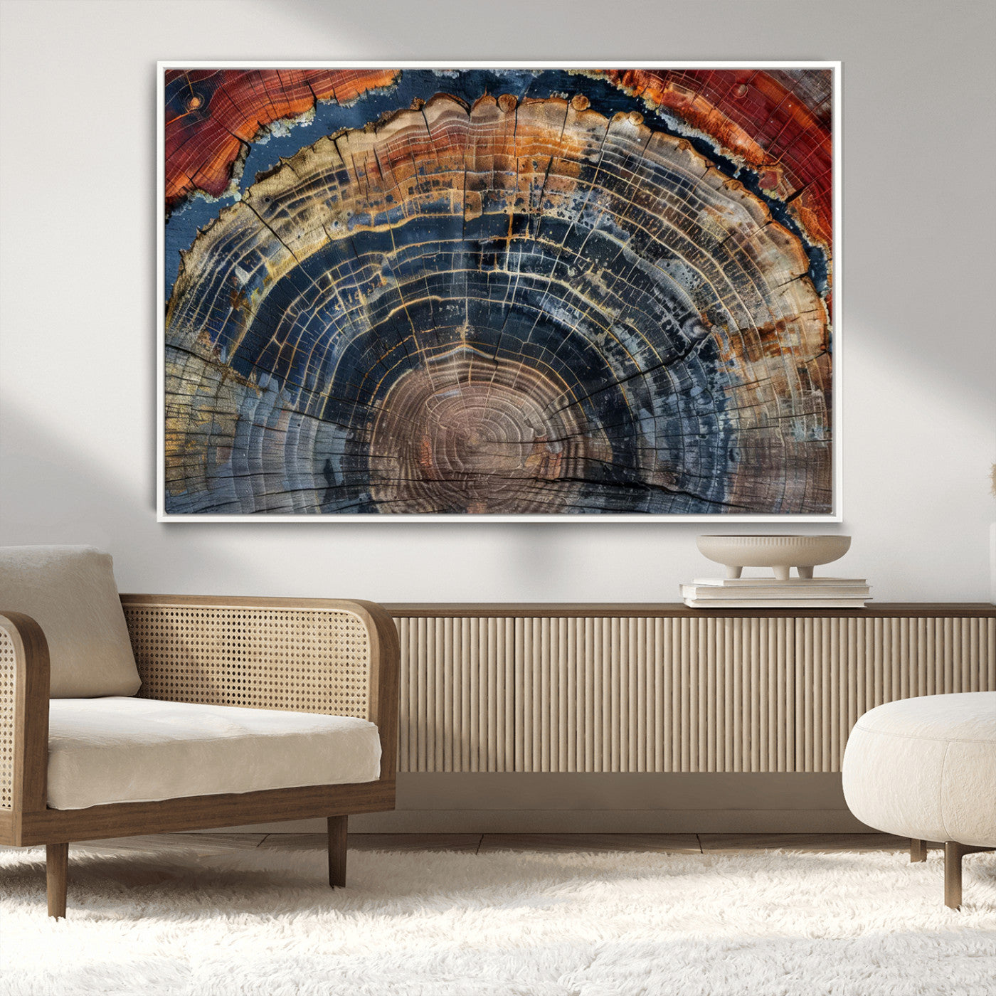 MGV-FC-36X24 - Abstract Tree Ring Wall Art, Colorful Framed Tree Ring Wall Decor, Minimalist Home Canvas Art,