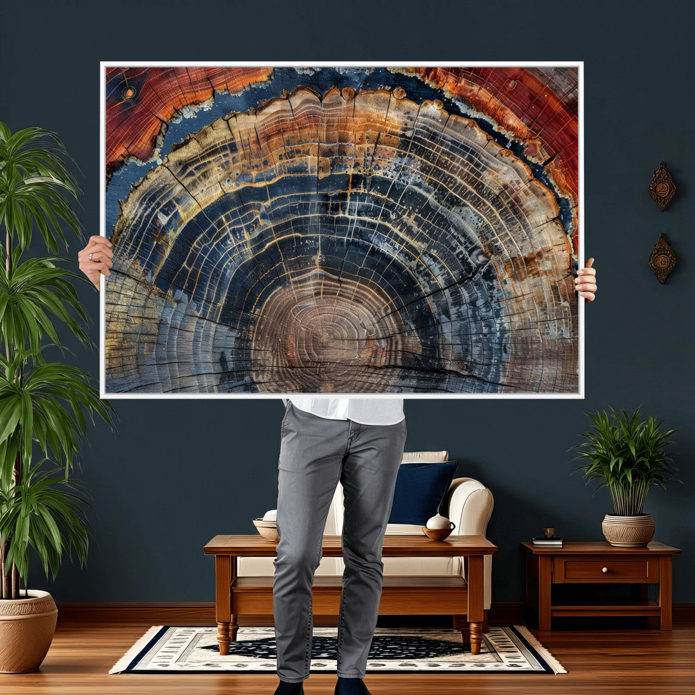 63519-MGV-CV-36X24 - Abstract Tree Ring Wall Art Canvas Print – Colorful Framed Minimalist Nature Tree Rings Home Artwork for Home and Office Decor