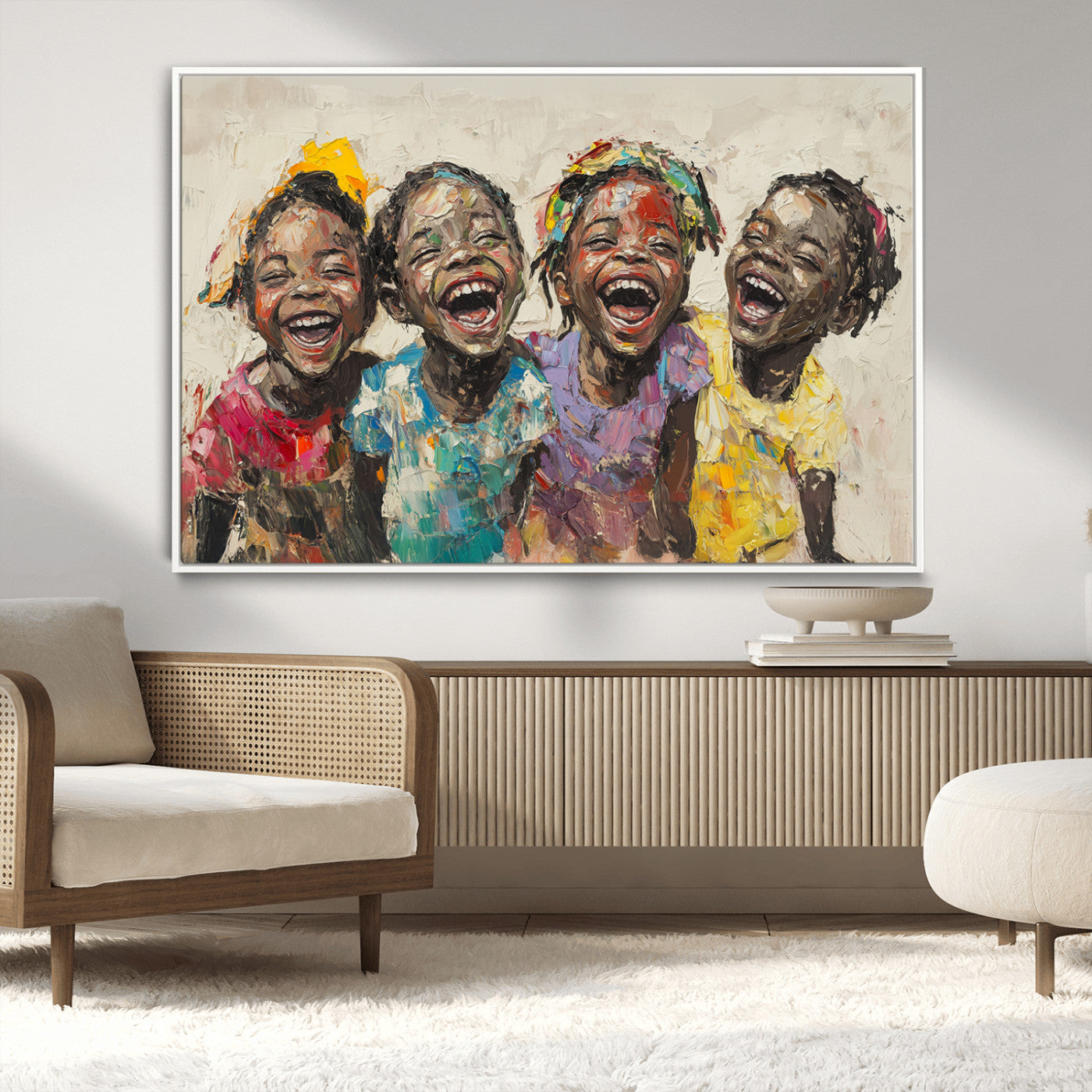 MGV-FC-36X24 - Shai Yossef style Joyful Childhood Canvas Wall Art - Expressive Impasto Painting of Black Children