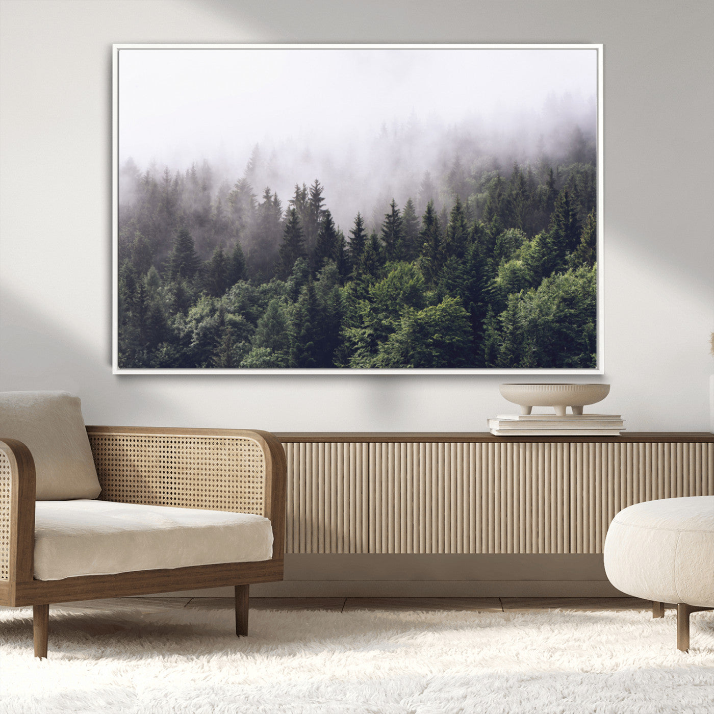 MGV-FC-36X24 - Misty Forest Wall Art | Foggy Forest Canvas Print | Large Nature-Inspired Misty Tree Landscape for