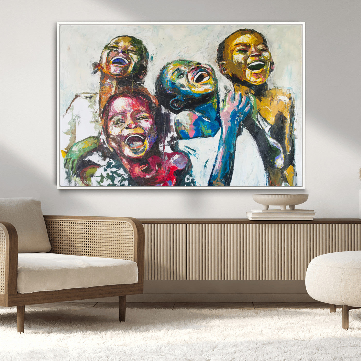 MGV-FC-36X24 - Shai Yossef Style Canvas Art - Joyful African Black Kids Impasto Painting with Vibrant Brushstrokes,