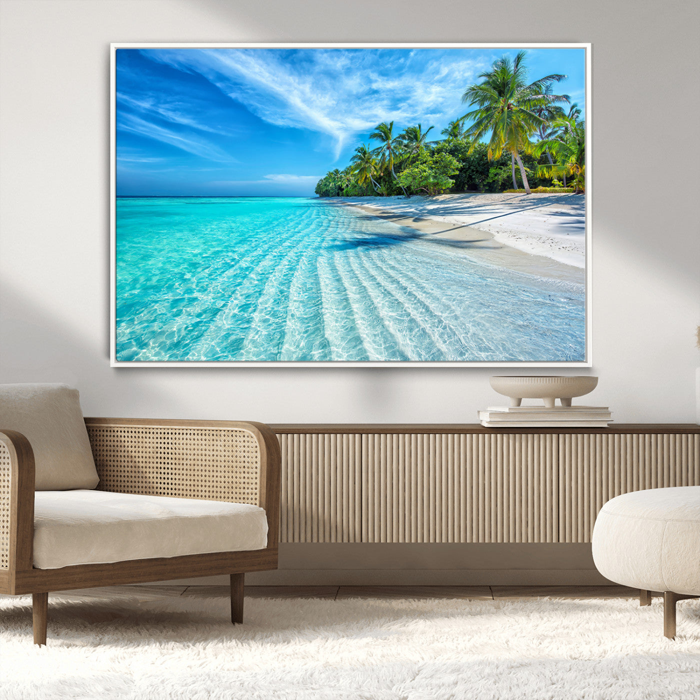 MGV-FC-36X24 - Tropical Beach Wall Art Canvas Print - Serene Ocean Landscape with Crystal Clear Turquoise Water and