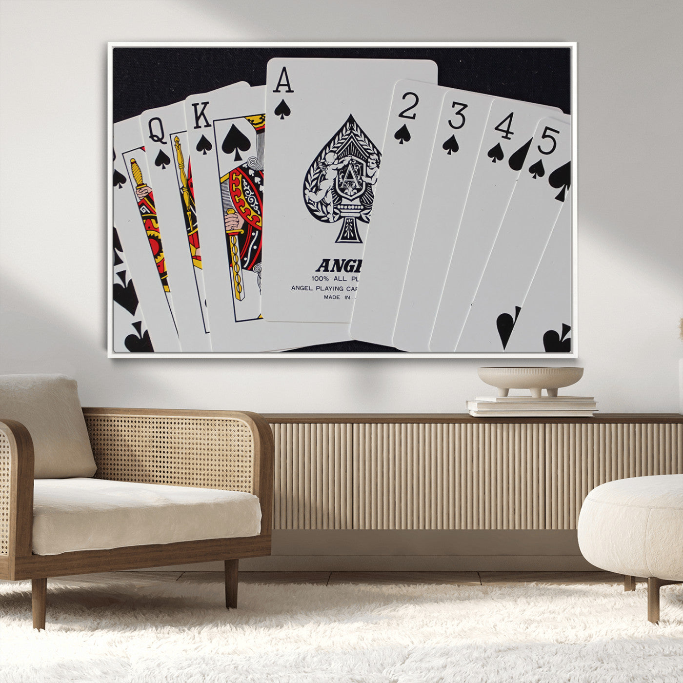 MGV-FC-36X24 - Poker Wall Art - Playing Cards Canvas Wall Art Print - Ace of Spades and Royal Flush Design, Perfect
