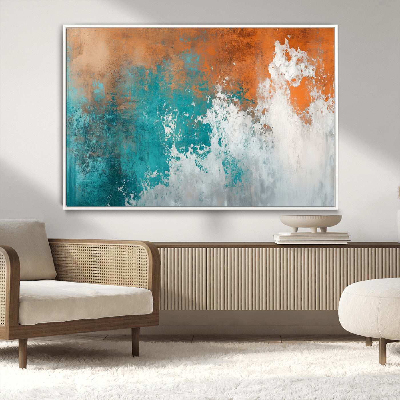 MGV-FC-36X24 - Vintage Abstract Print - Bold Teal and Orange Canvas Wall Art - Retro-Vintage Abstract Orange Canvas