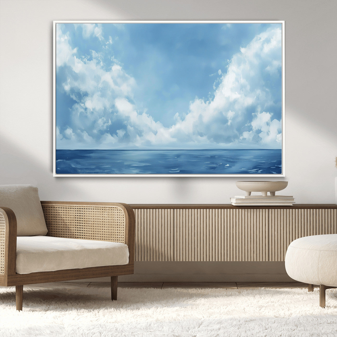 MGV-FC-36X24 - Abstract Ocean Print Artwork- Serene Blue Ocean Canvas Wall Art - Minimalist Ocean and Sky Canvas
