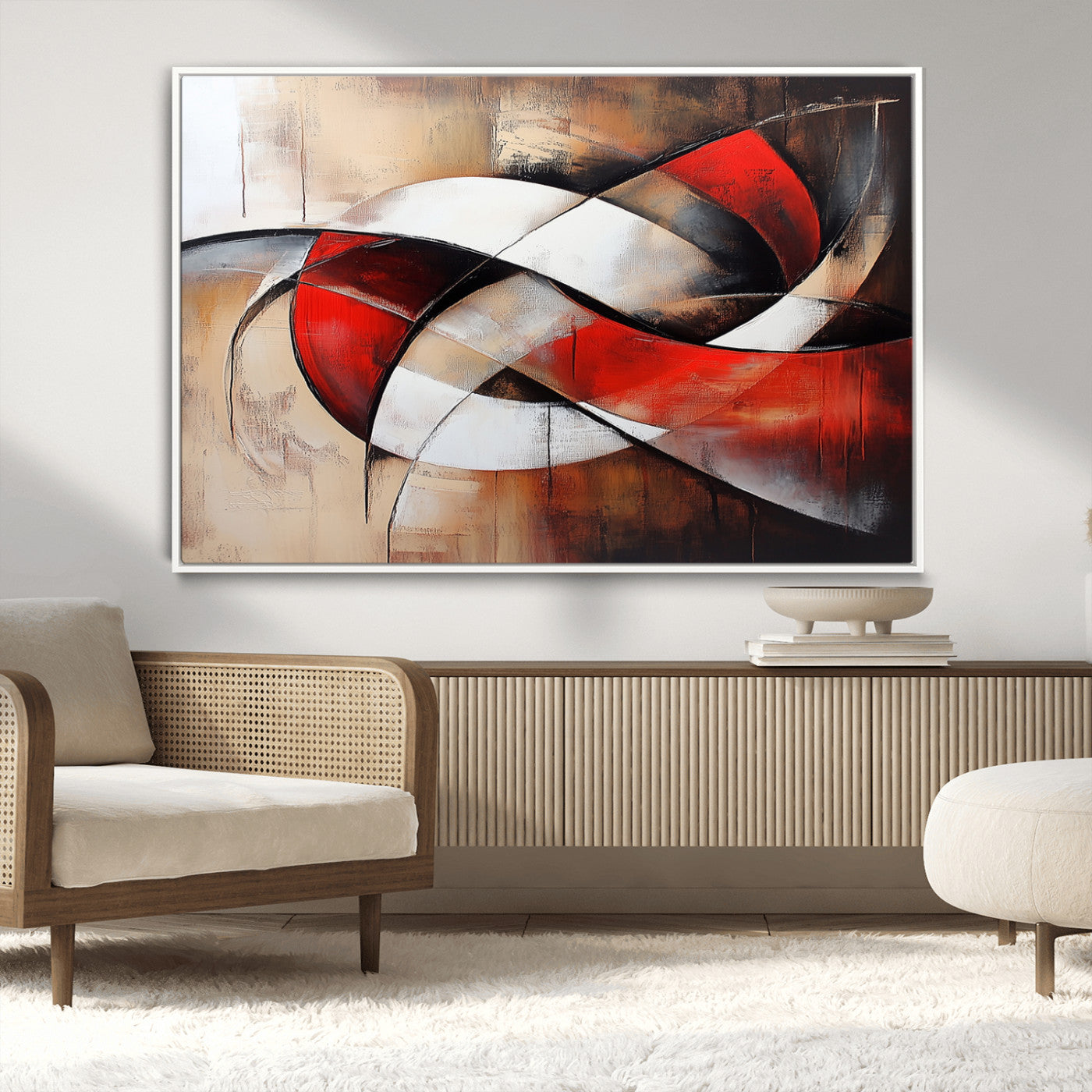 MGV-FC-36X24 - Abstract Wall Art - Modern Red and White Canvas Wall Art Print - Bold Geometric Abstract Canvas for
