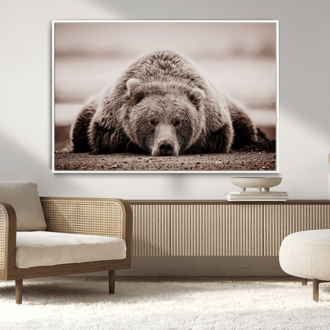 MGV-FC-36X24 - Grizzly Bear Wall Art Print - Bear Canvas Wall Art - Rustic Bear Portrait Canvas Print for Cabin