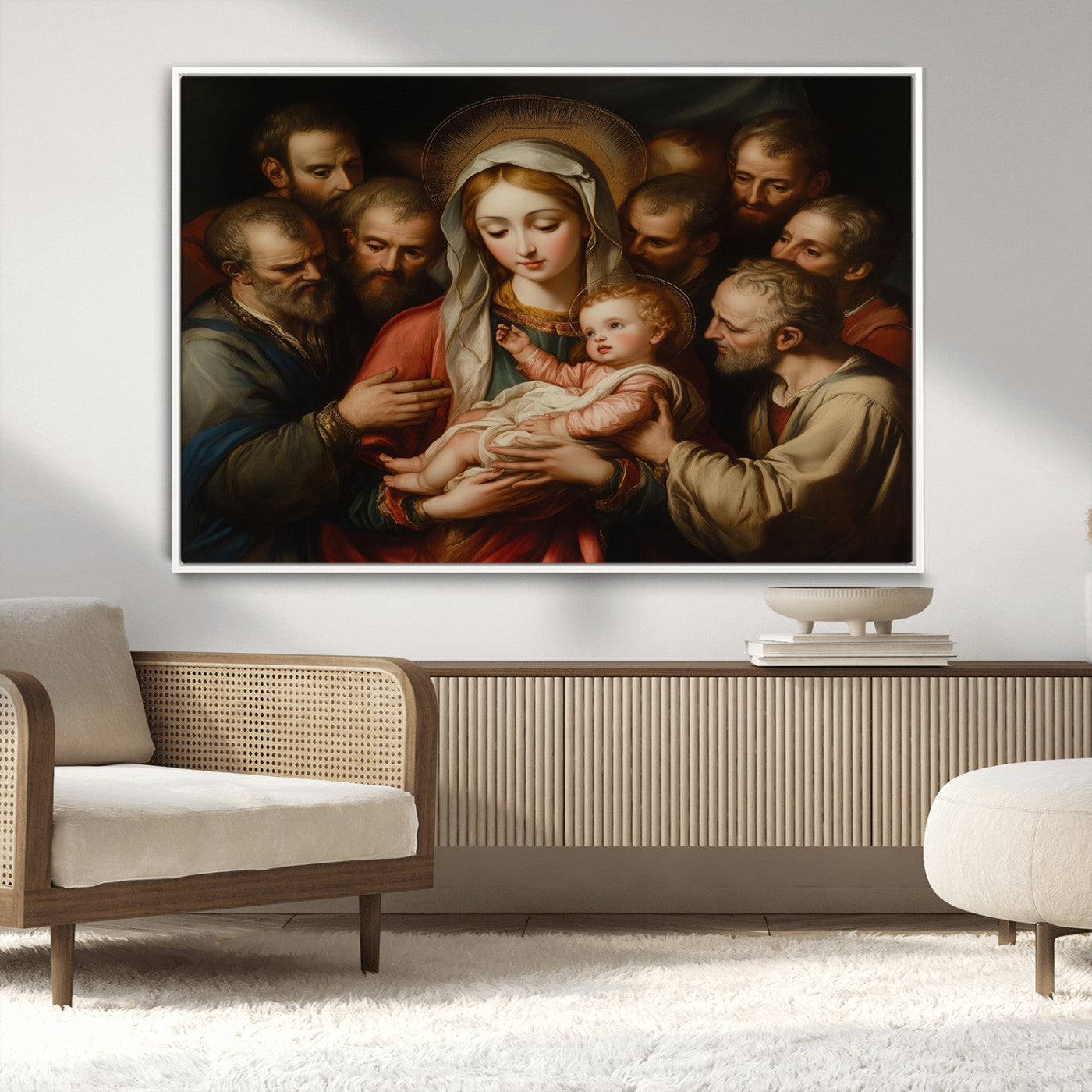 MGV-FC-36X24 - Religious Canvas Wall Art Print - Madonna and Child with Apostles Art Print - Classic Christian