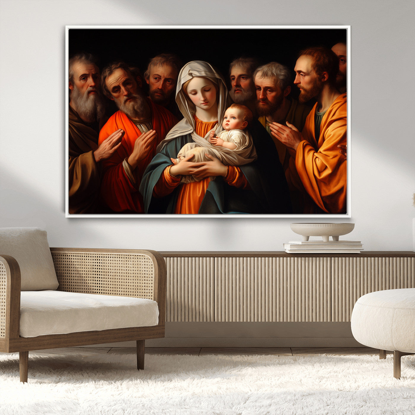 MGV-FC-36X24 - Religious Canvas Wall Art Print - Madonna and Child with Apostles Art Print - Classic Christian