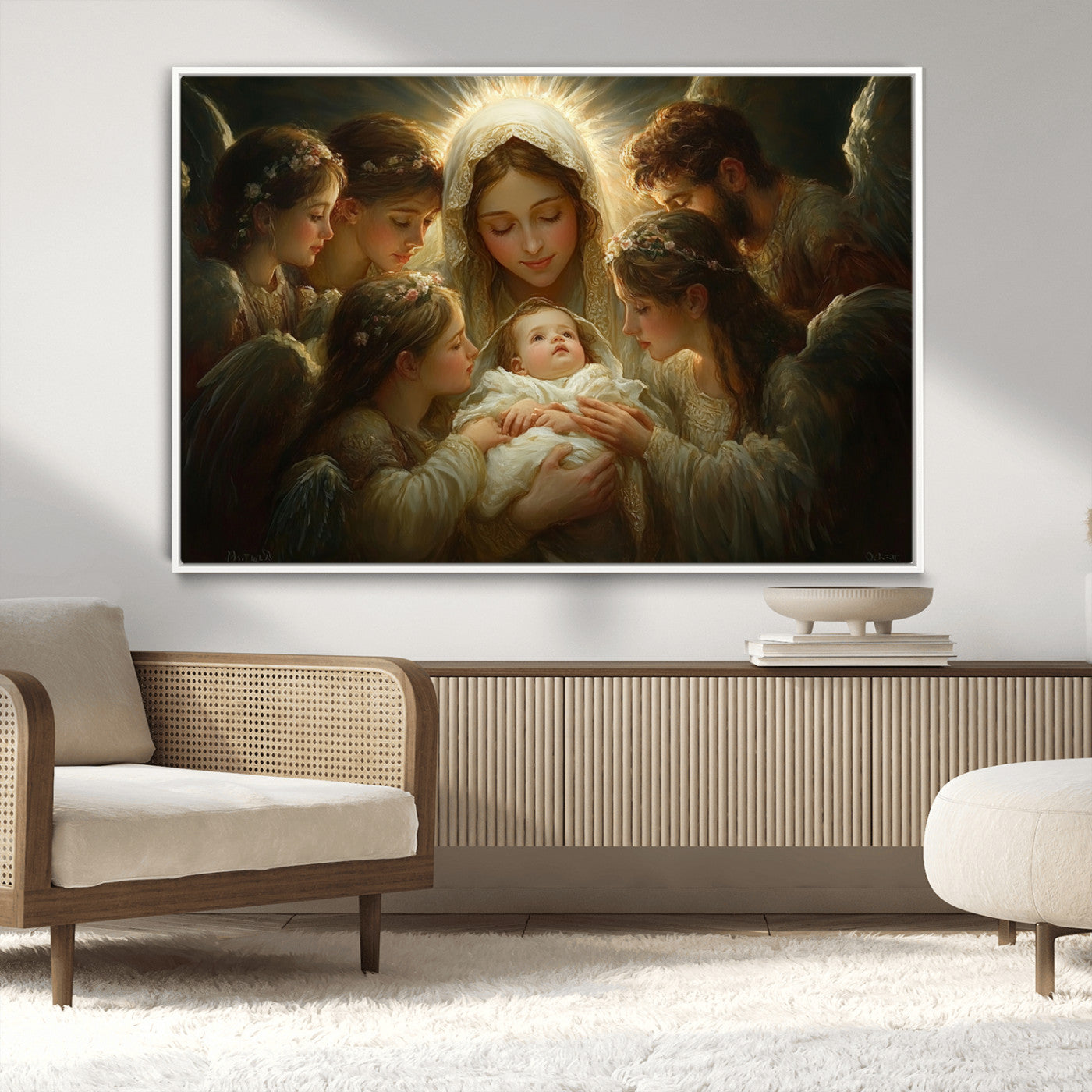 MGV-FC-36X24 - Mary Jesus Canvas Wall Art Print - Madonna and Child with Apostles Art Print - Classic Christian
