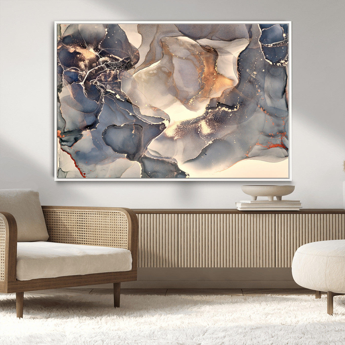 MGV-FC-36X24 - Abstract Blue and Gold Wall Art - Fluid Ink Artwork - Modern Luxury Wall Decor for Contemporary