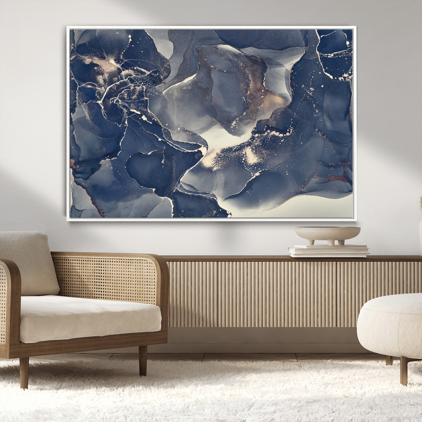 MGV-FC-36X24 - Large Abstract Blue and Gold Canvas Wall Art | Fluid Ink Artwork Print | Luxury Wall Decor for