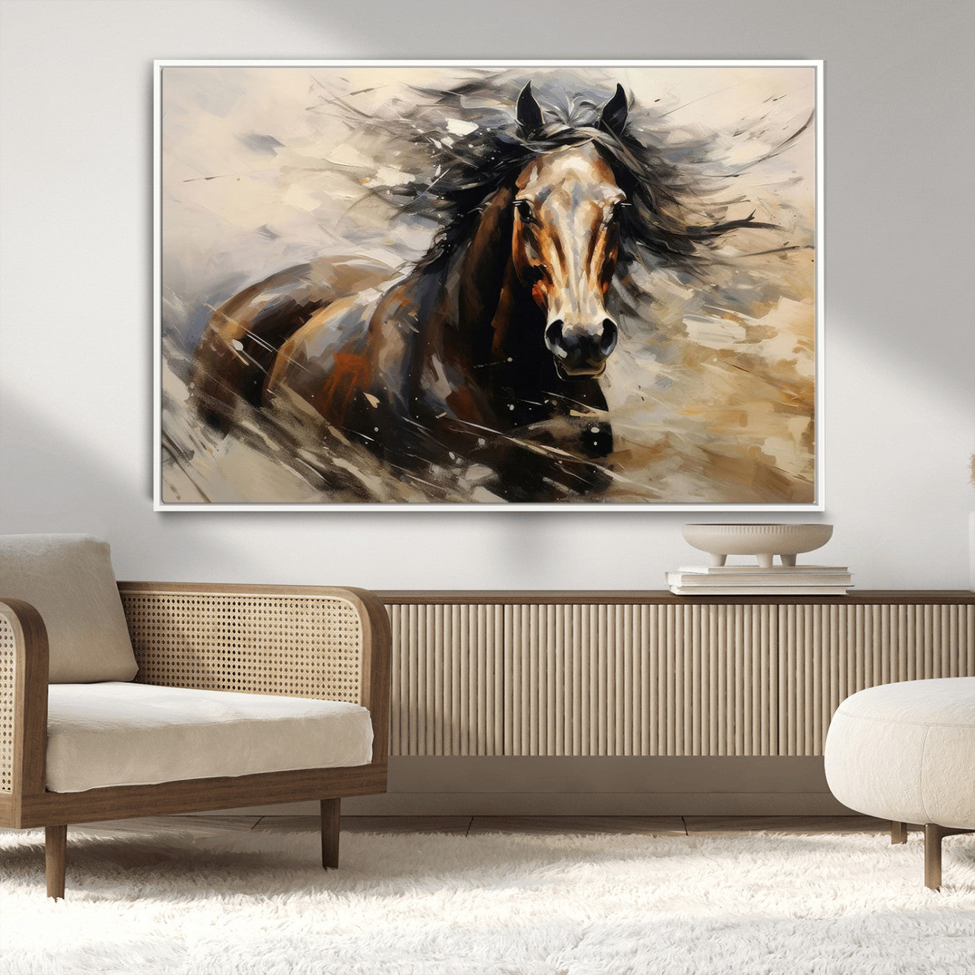 MGV-FC-36X24 - Abstract Wall Art Horse Print - Large Western Horse Canvas - Farmhouse Woodland Wall Art - Framed