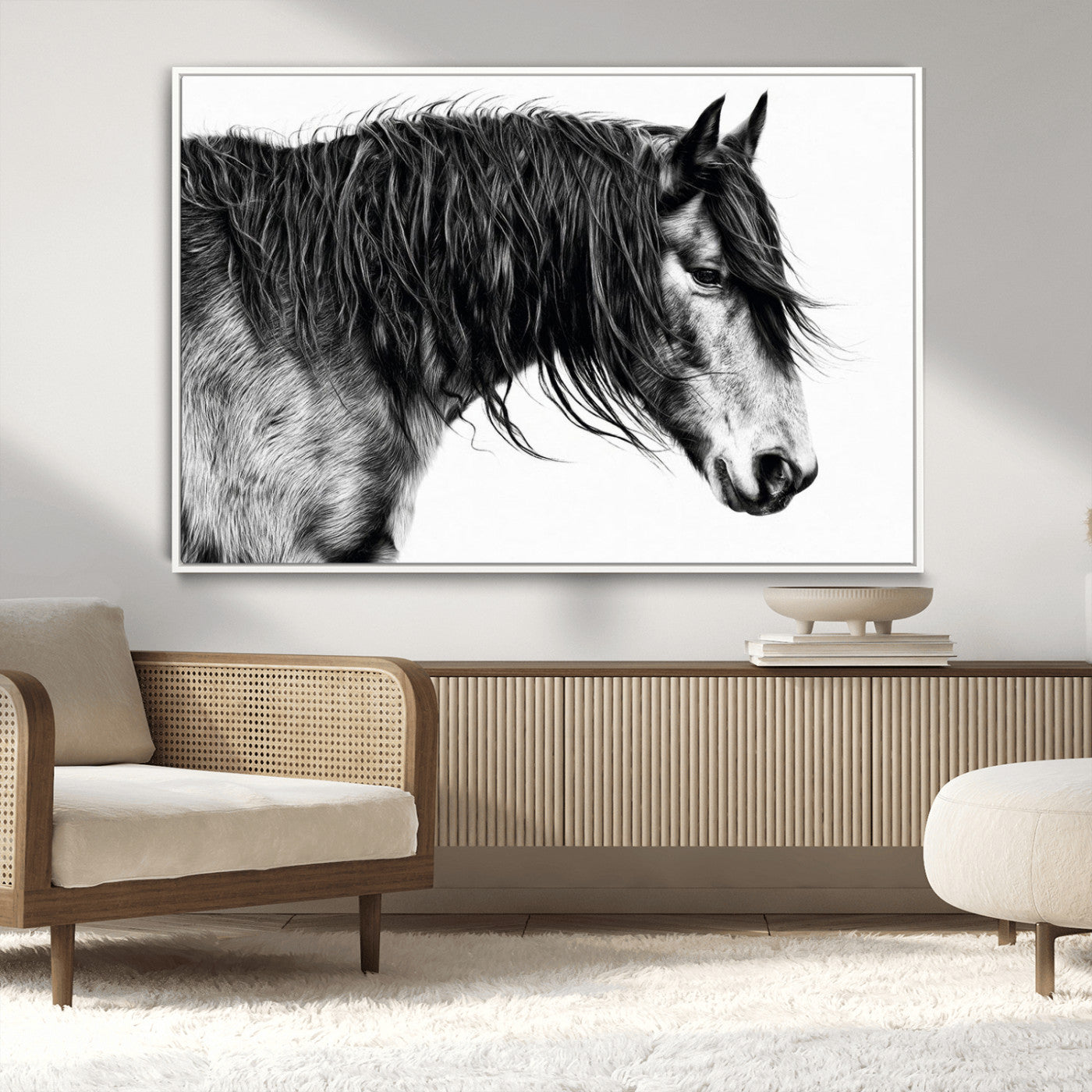 MGV-FC-36X24 - Black Horse Wall Art Canvas Print for Farmhouse Decor and Woodland Decoration